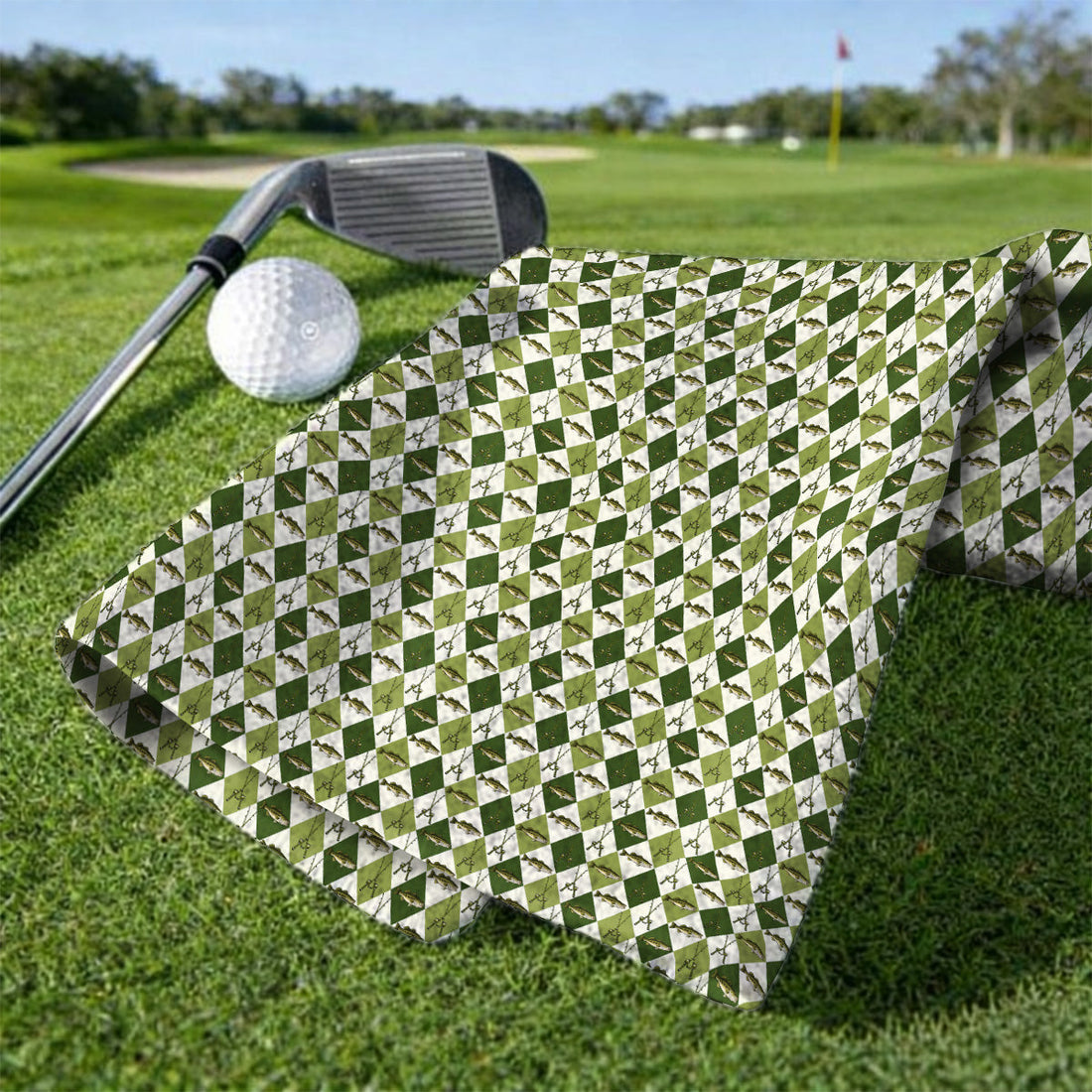 Bass Fishing Golf Towels, Fishing Bass & Rod Pattern Golf Towel, Crazy Golf Gift For Golfers