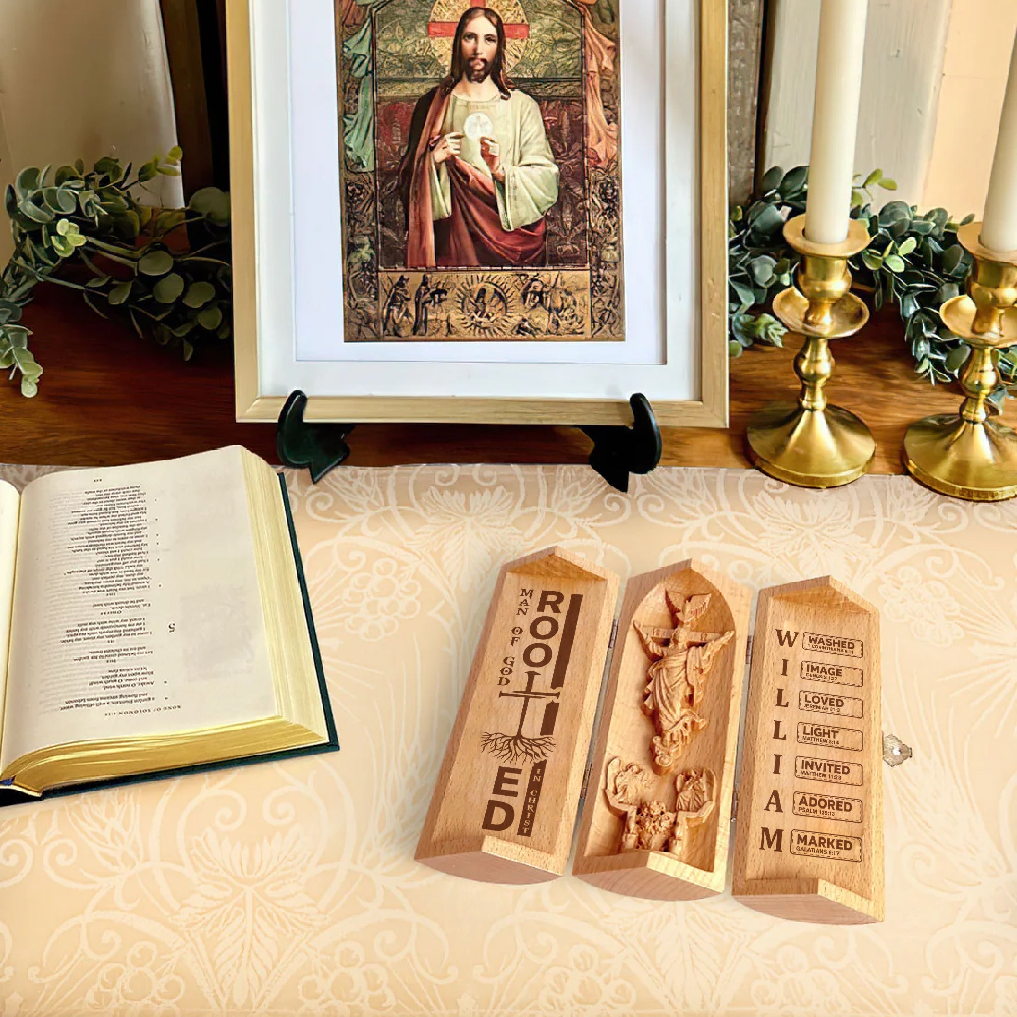 Man Of God Custom Openable Wooden Cylinder Sculpture of Jesus Christ, Christian Gifts