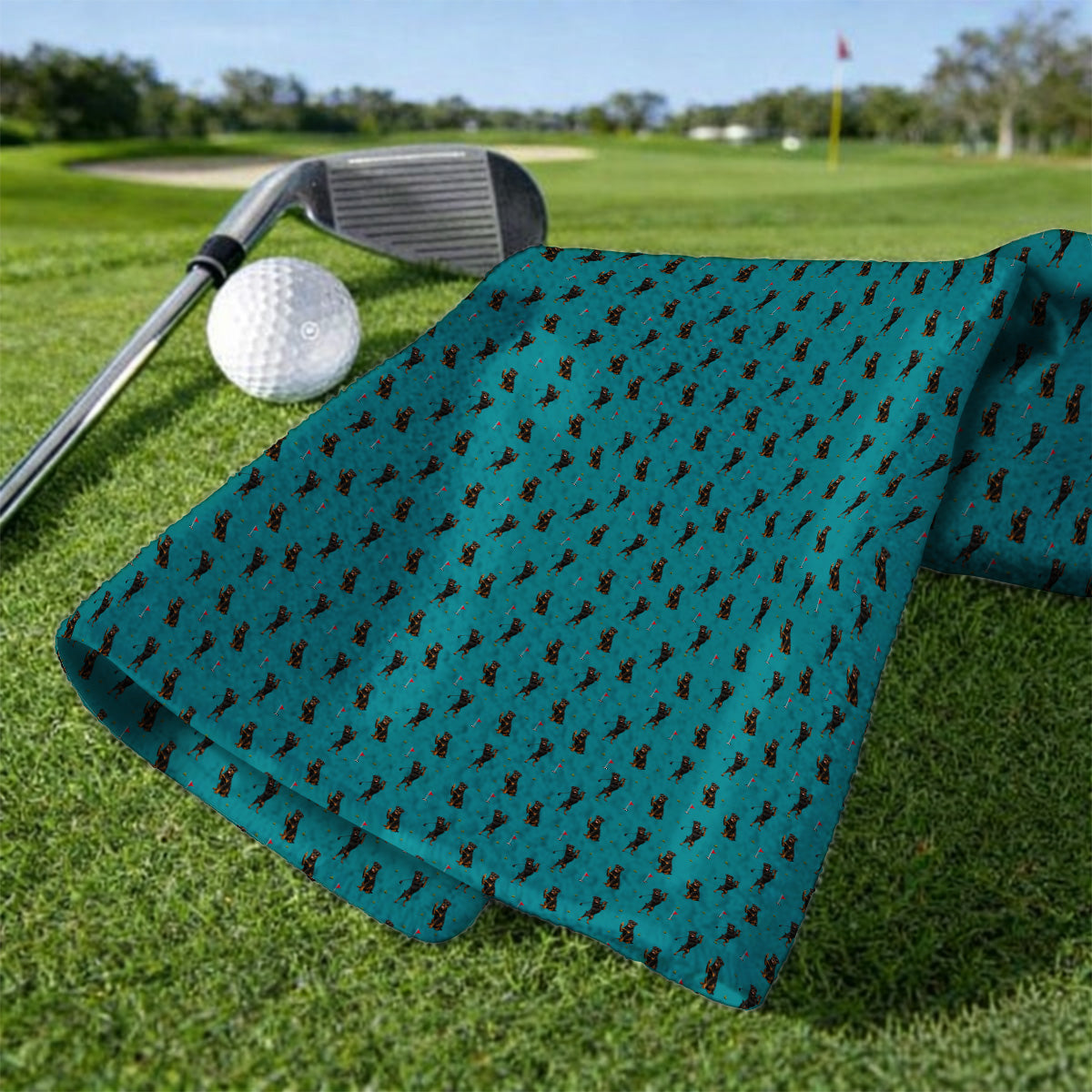 Rottweiler Golf Pattern Towel, Funny Rottweiler Playing Golf Towels, Dog Lover Gift For Golfer