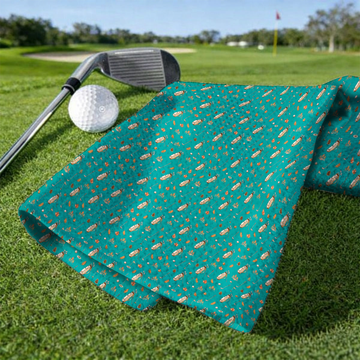 Vintage Squirrel Golf Towel, Autumn Golf Fall Pattern Towels, Golf Gift For Golfer