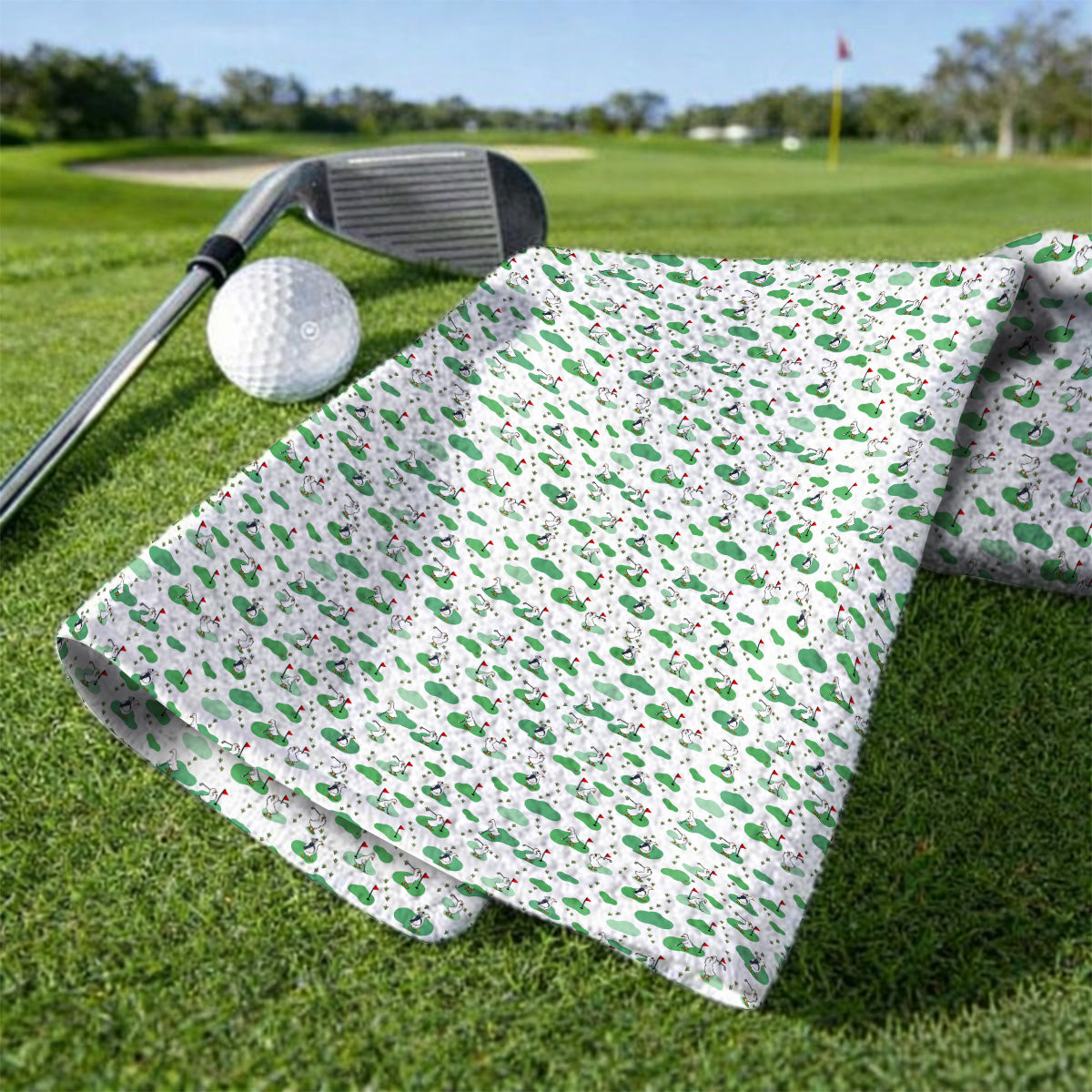 Funny Goose Golf Towels, Playful Golfing Goose Pattern Golf Towels, Golf Gift For Golfers
