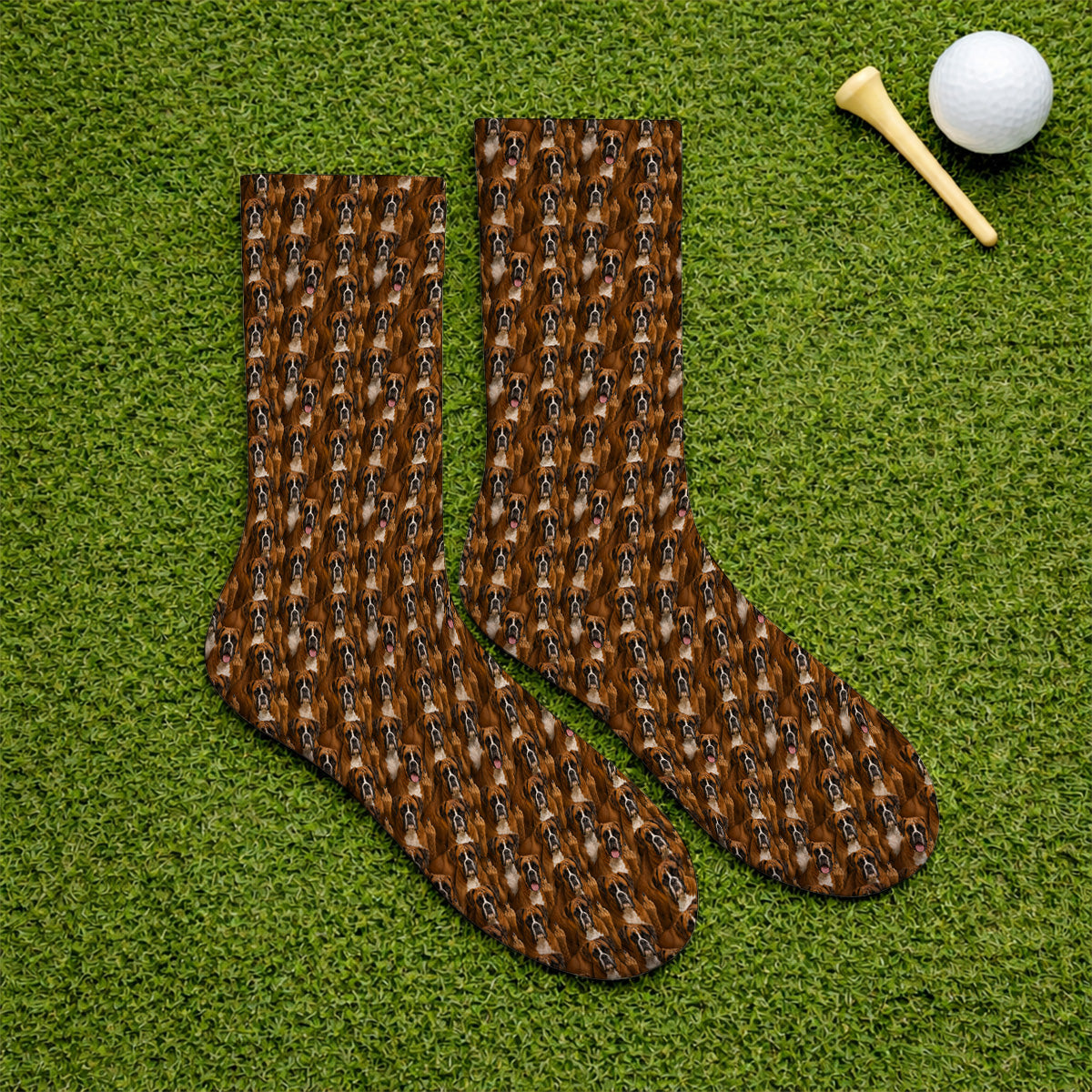 Crazy Boxer Middle Finger Golf Sock, Boxer Pattern Golf Socks for Golfer, Golf Gift for Dog Lovers