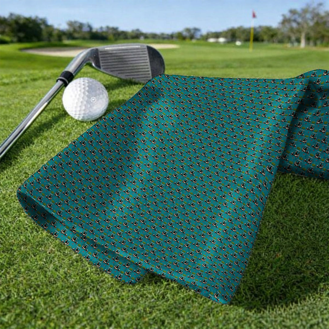 Bernese Mountain Golf Cart Pattern Towels, Funny Bernese Golf Towel, Golf Gift For Golfer