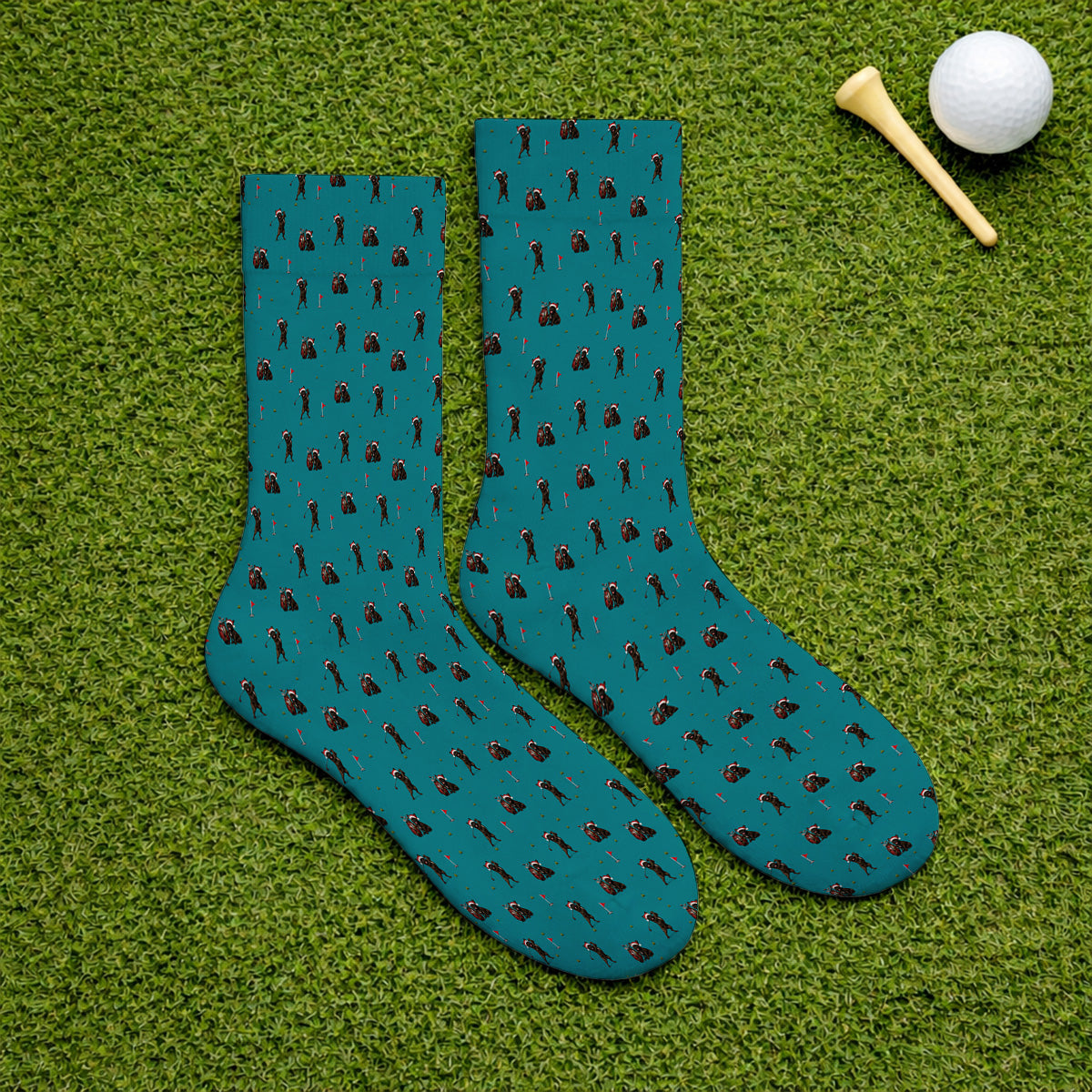 Christmas French BullDog Golfer Socks, Xmas French BullDog Golf Pattern Sock, Holiday Golf Gift for Golfers