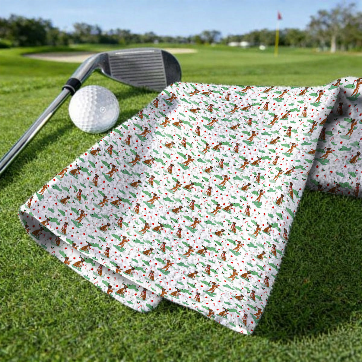 Funny Boxer Christmas Golf Towels, Xmas Boxer Dog Pattern Golf Towel, Golf Gift For Golfer