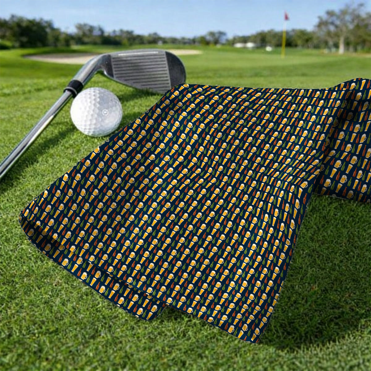 Beer Bottles Golf Towels, Vintage Beer Pattern Golf Towel, Funny Golf Gift For Golfer