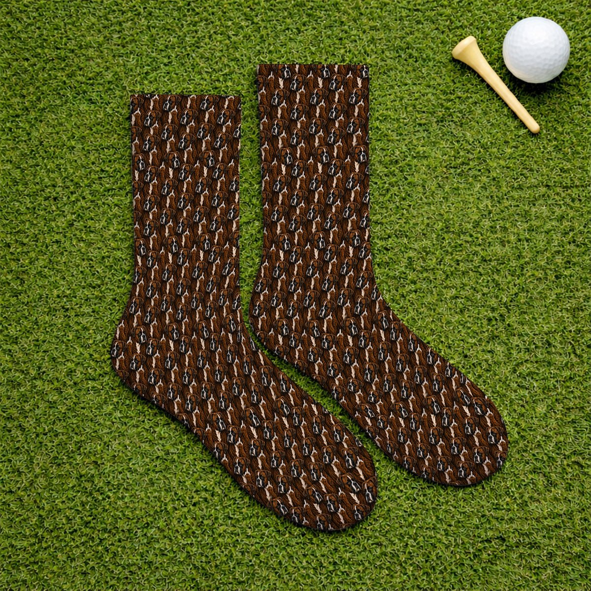 Boxer Middle Finger Golf Socks, Funny Boxer Pattern Golf Sock for Golfer, Golf Gift for Dog Lovers