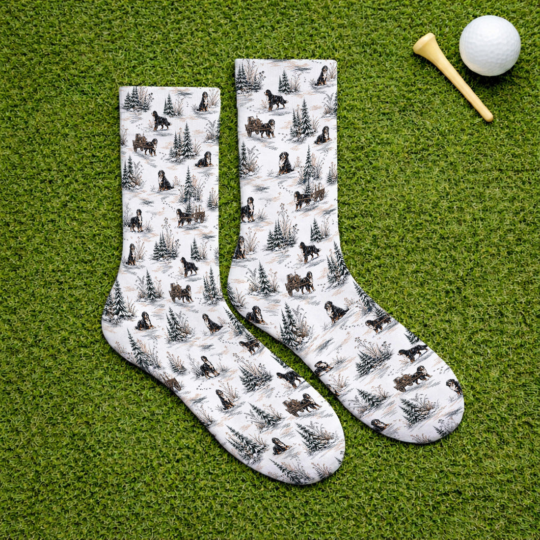 Bernese Mountain Pattern Golf Socks, Snowy Bernese Dog Golf Sock, Dog Lover Golf Gift