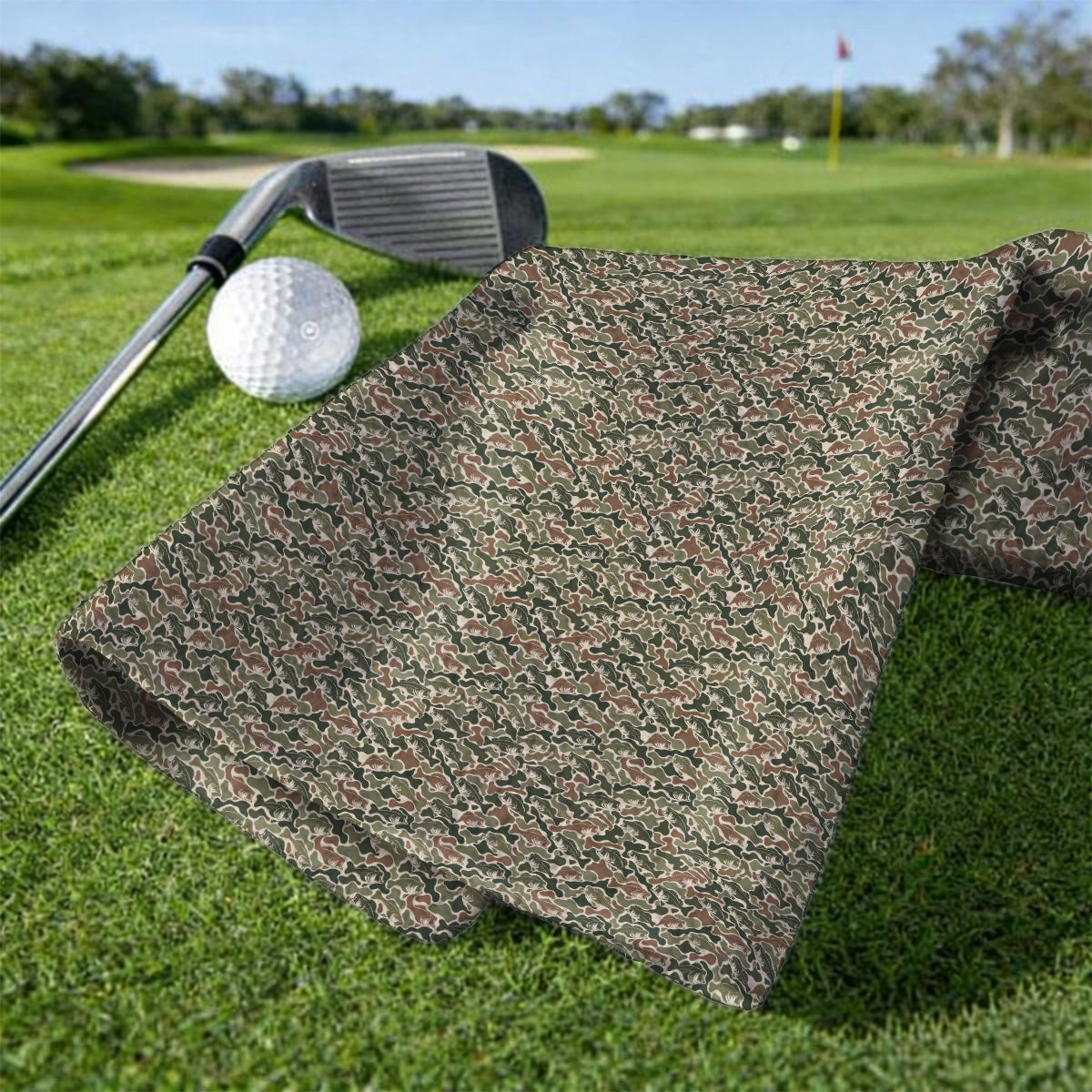 Bass Fishing Camo Pattern Golf Towels, Largemouth Bass Camouflage Golf Towel, Golf Gift For Golfers
