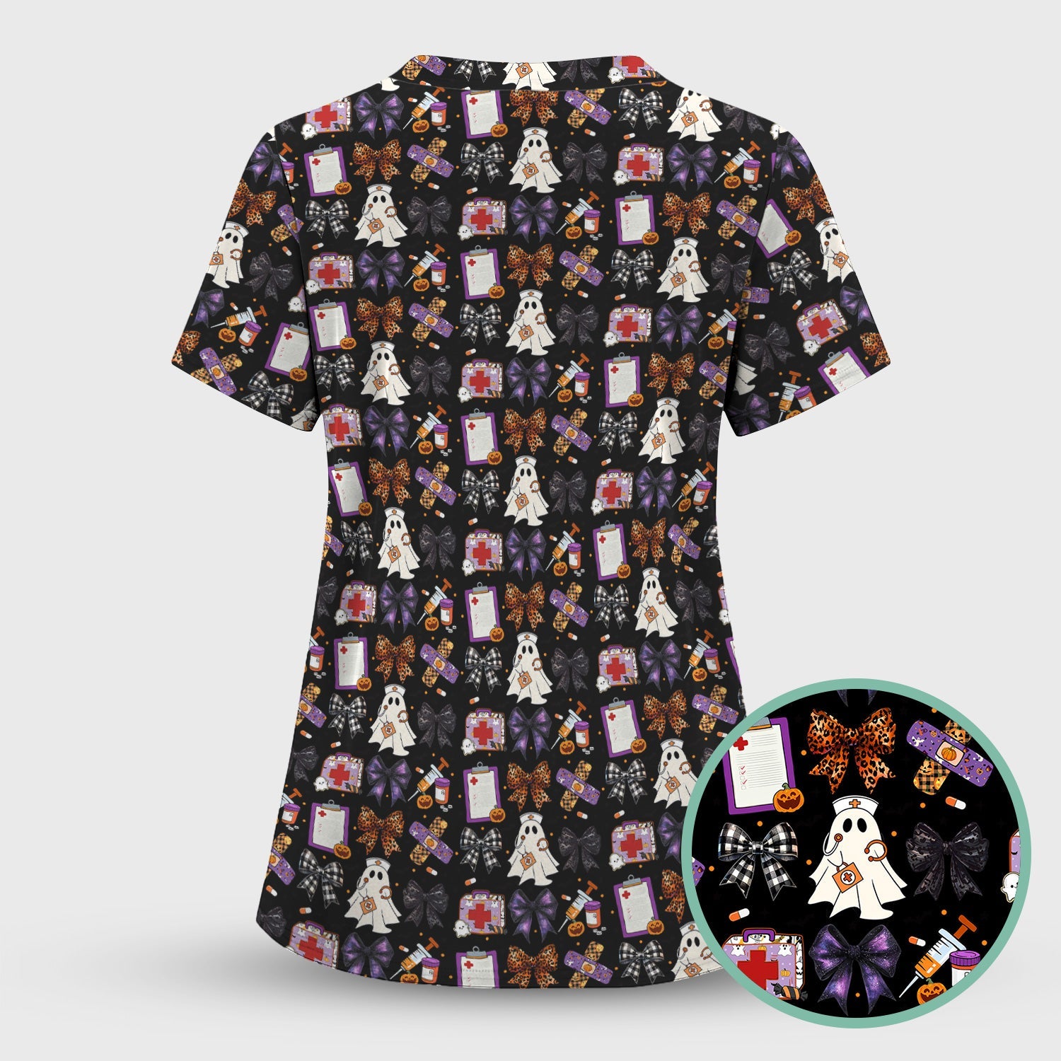 Cute Halloween Shirt for Nurses - Spooky Ghost Pumpkin & Medical Icons Graphic Tee - Gift for RN LPN CNA