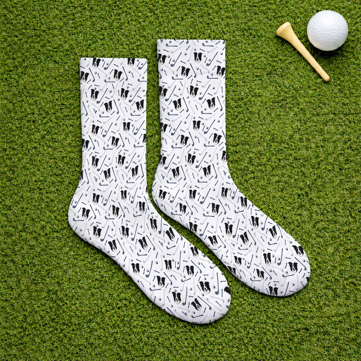 Funny Border Collie Golf Socks, Border Collie Pattern Golf Sock for Dog Lovers, Golf Gift for Golfer