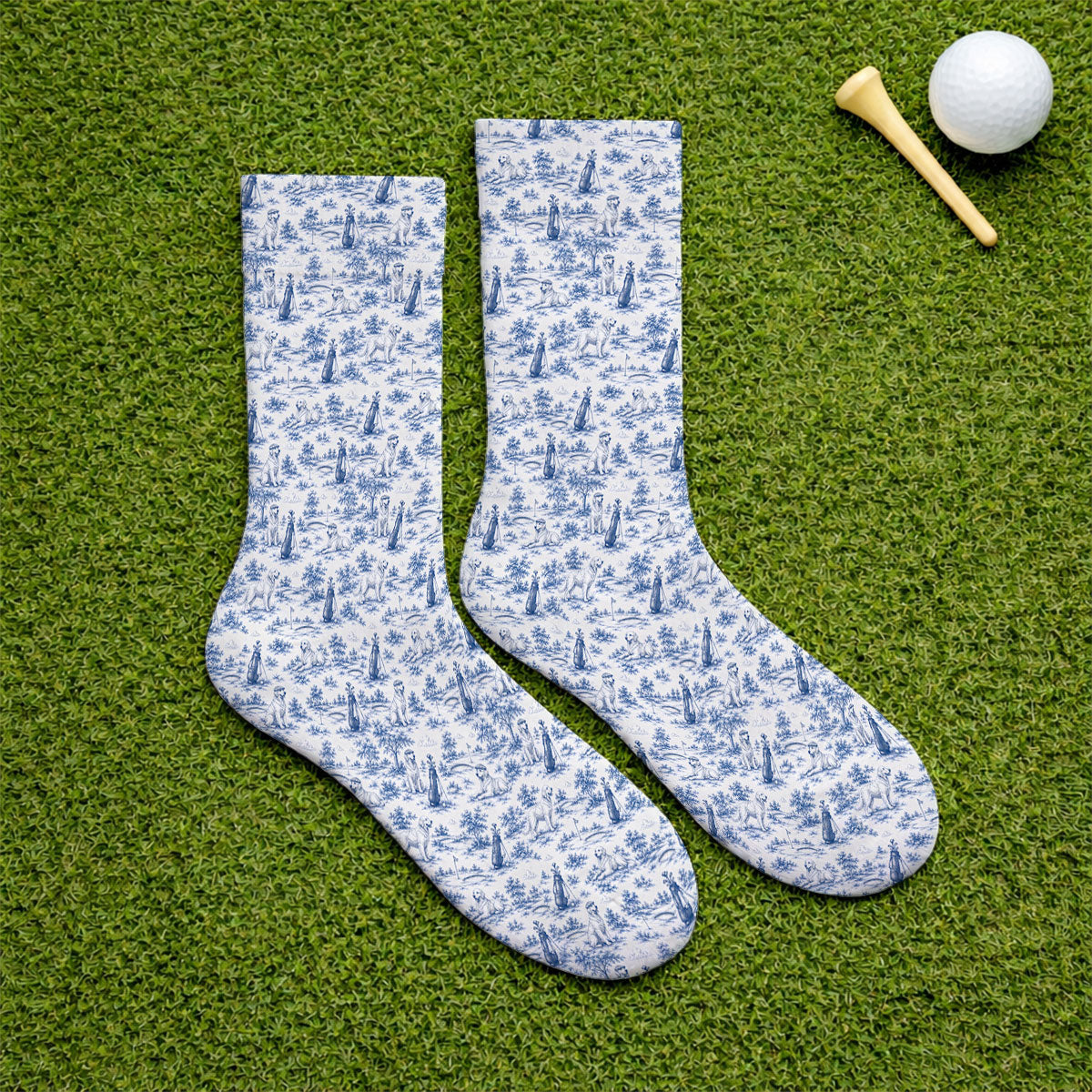 Golden Retriever Golf Sock, Toile De Jouy Golden Pattern Golf Socks, Crazy Golf Gift For Golfer