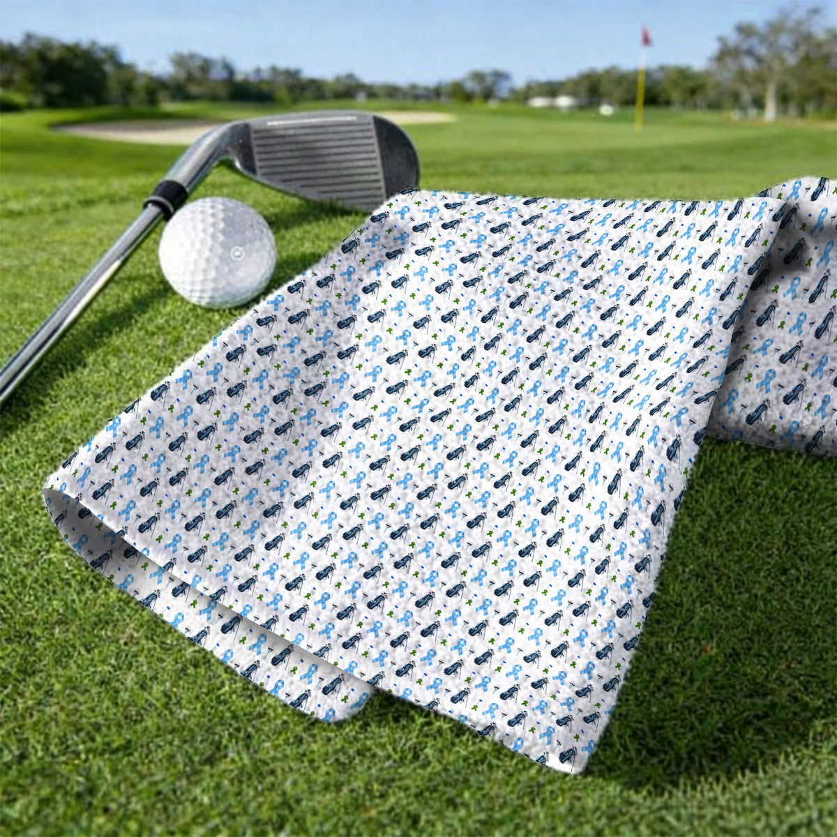 Prostate Cancer Awareness Golf Towels, Blue Ribbon Golf Pattern Towel, Prostate Cancer Support Gift for Golfers