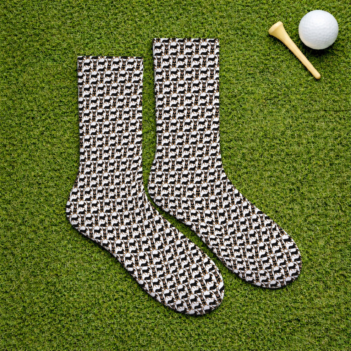 Funny Black Chihuahua Golf Sock, Cute Chihuahua Golf Pattern Socks, Dog Lovers Golf Gift For Golfer
