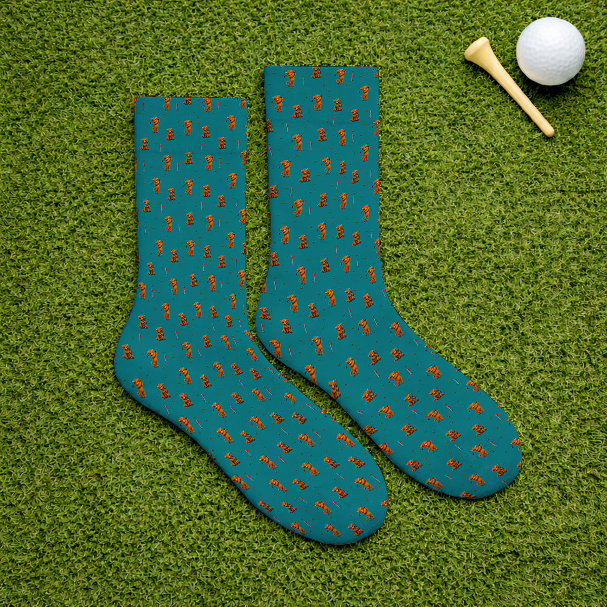 Highland Cow Swing Socks, Highland Cow Golfer Sock, Crazy Golf Gift For Golfer