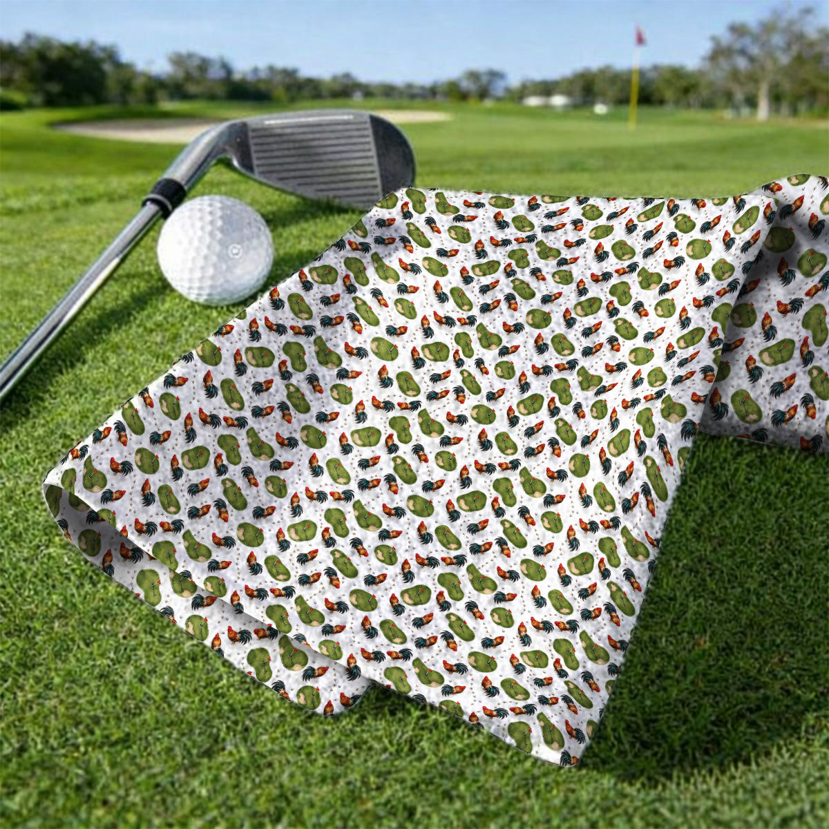 Vintage Rooster Golf Towels, Chicken Pattern Golf Towel For Rooster Lovers, Golf Gift For Golfers