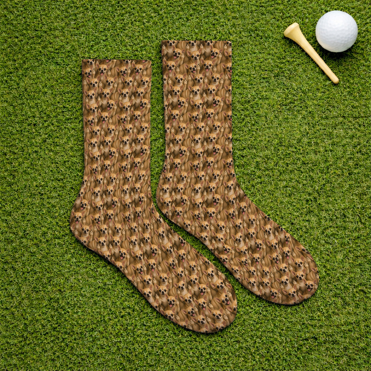 Chihuahua Middle Finger Golf Socks, Funny Chihuahua Pattern Golf Sock for Dog Lovers, Golf Gift For Golfer