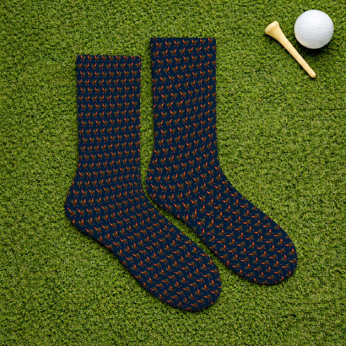 Rooster Pattern Golf Socks, Rooster Golf Sock For Chicken Lovers, Golf Gift For Golfer