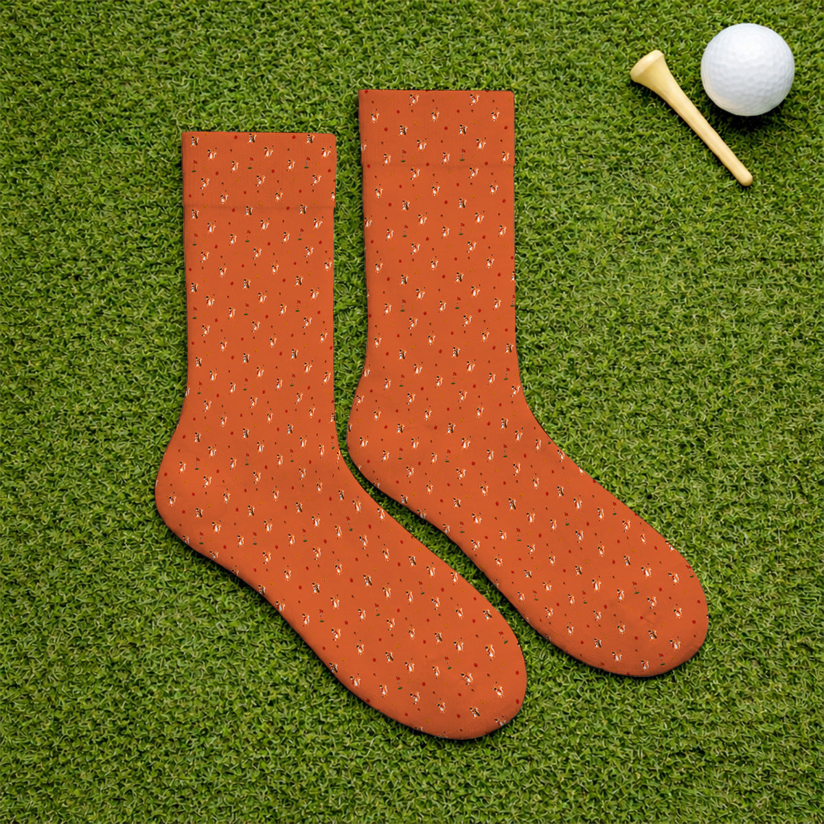 Fall Pattern Golf Socks, Autumn Squirrel Golf Sock, Crazy Golf Gift For Golfer
