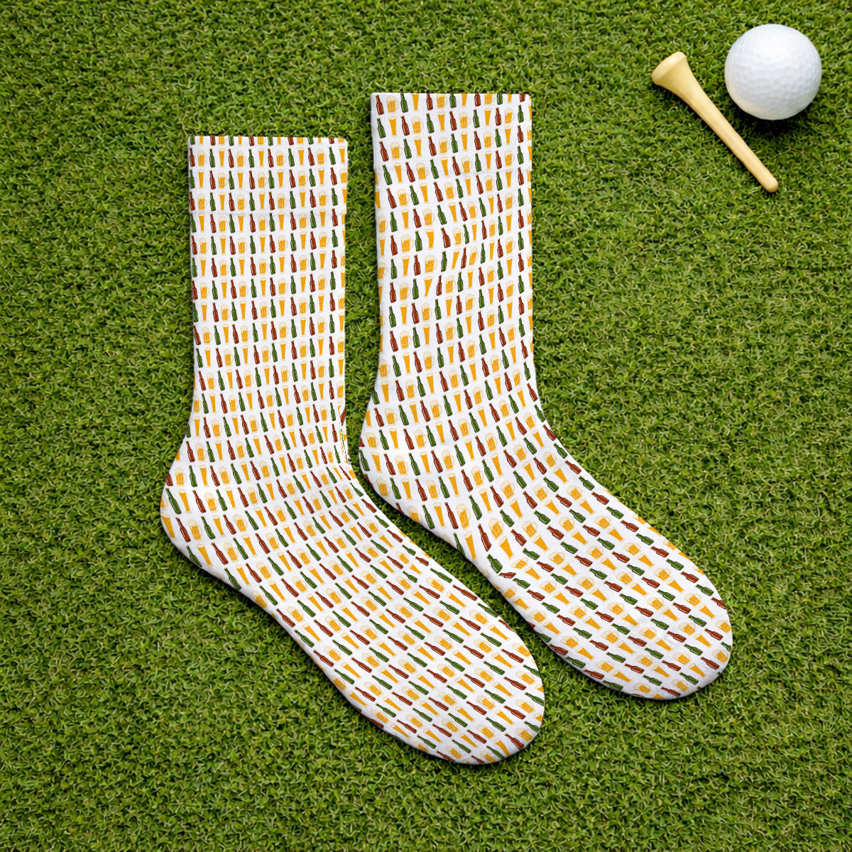 Beer Bottles Golf Socks, Vintage Beer Pattern Golf Sock, Funny Golf Gift For Golfer