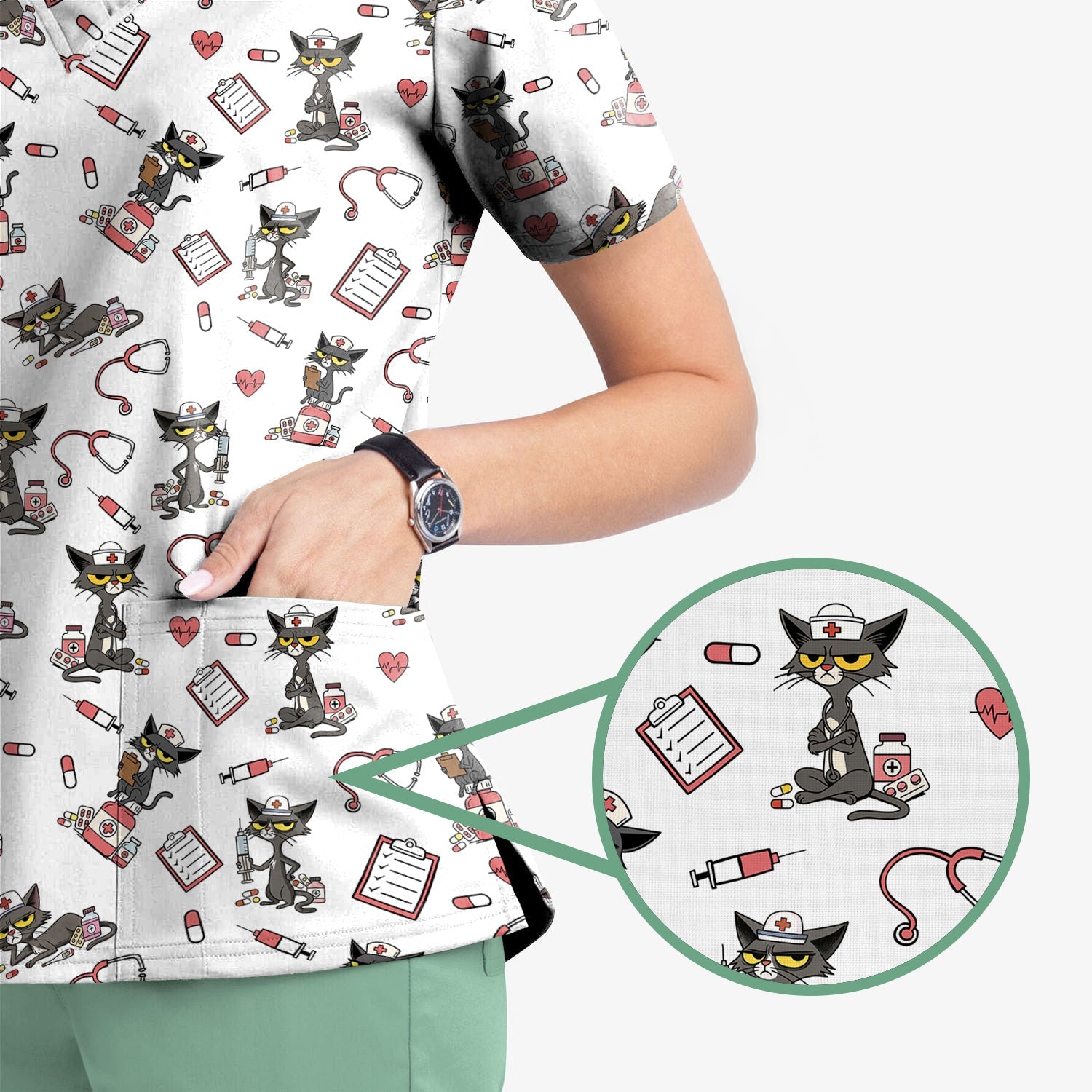 Personalized Funny Nurse Cat Shirt - Cute Black Cat with Stethoscope & Pills - Gift for RN CNA LPN
