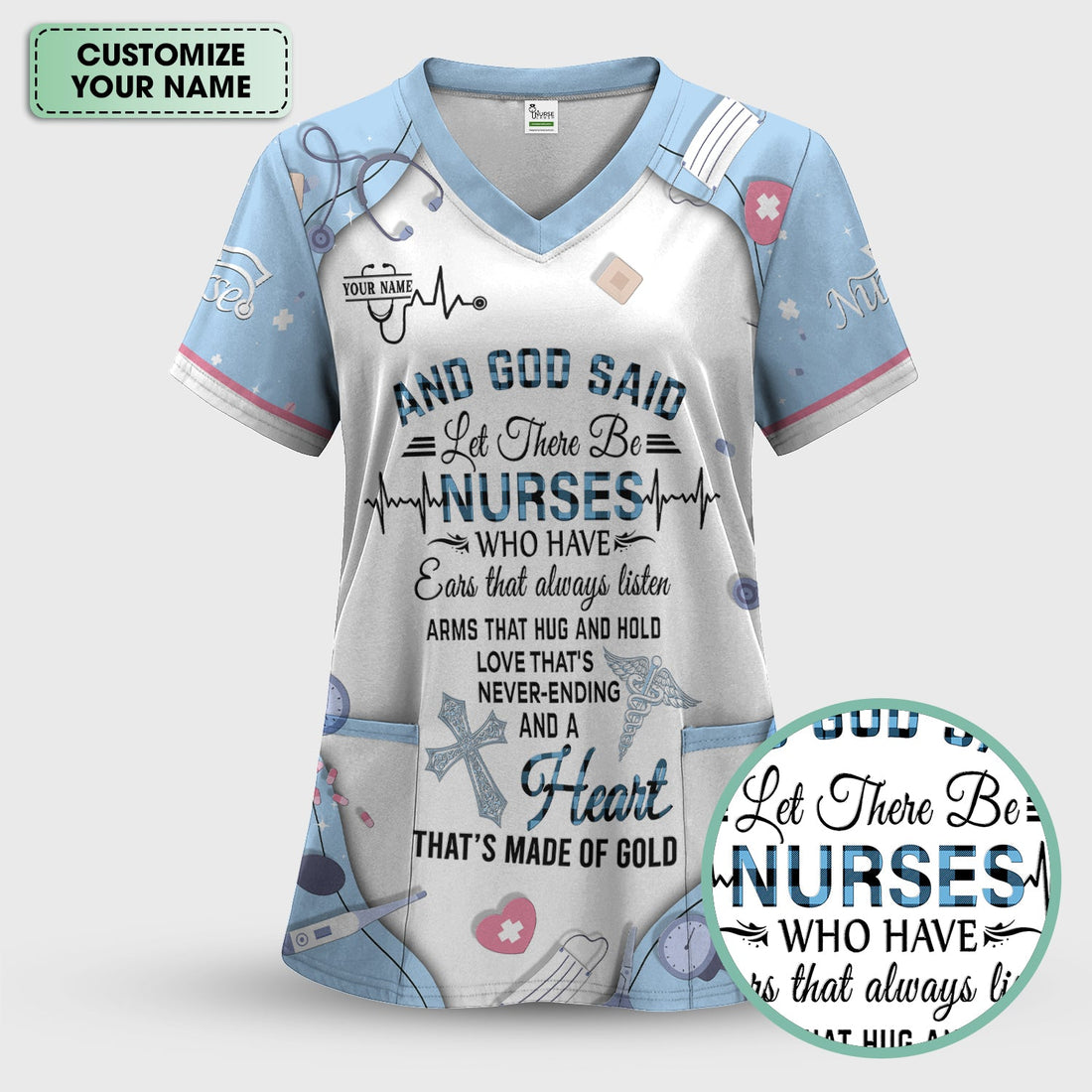 Personalized Nurse Shirt Christian Apparel - And God Said Let There Be Nurses Graphic Tee - Gift for RN LPN CNA