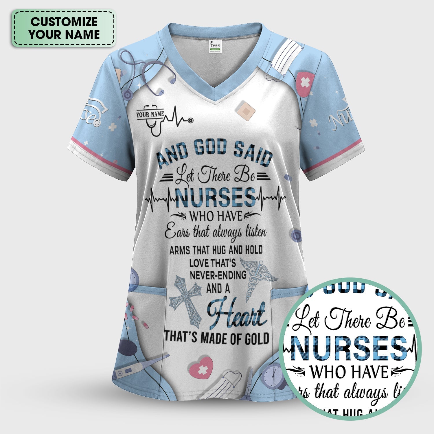 Personalized Nurse Shirt Christian Apparel - And God Said Let There Be Nurses Graphic Tee - Gift for RN LPN CNA