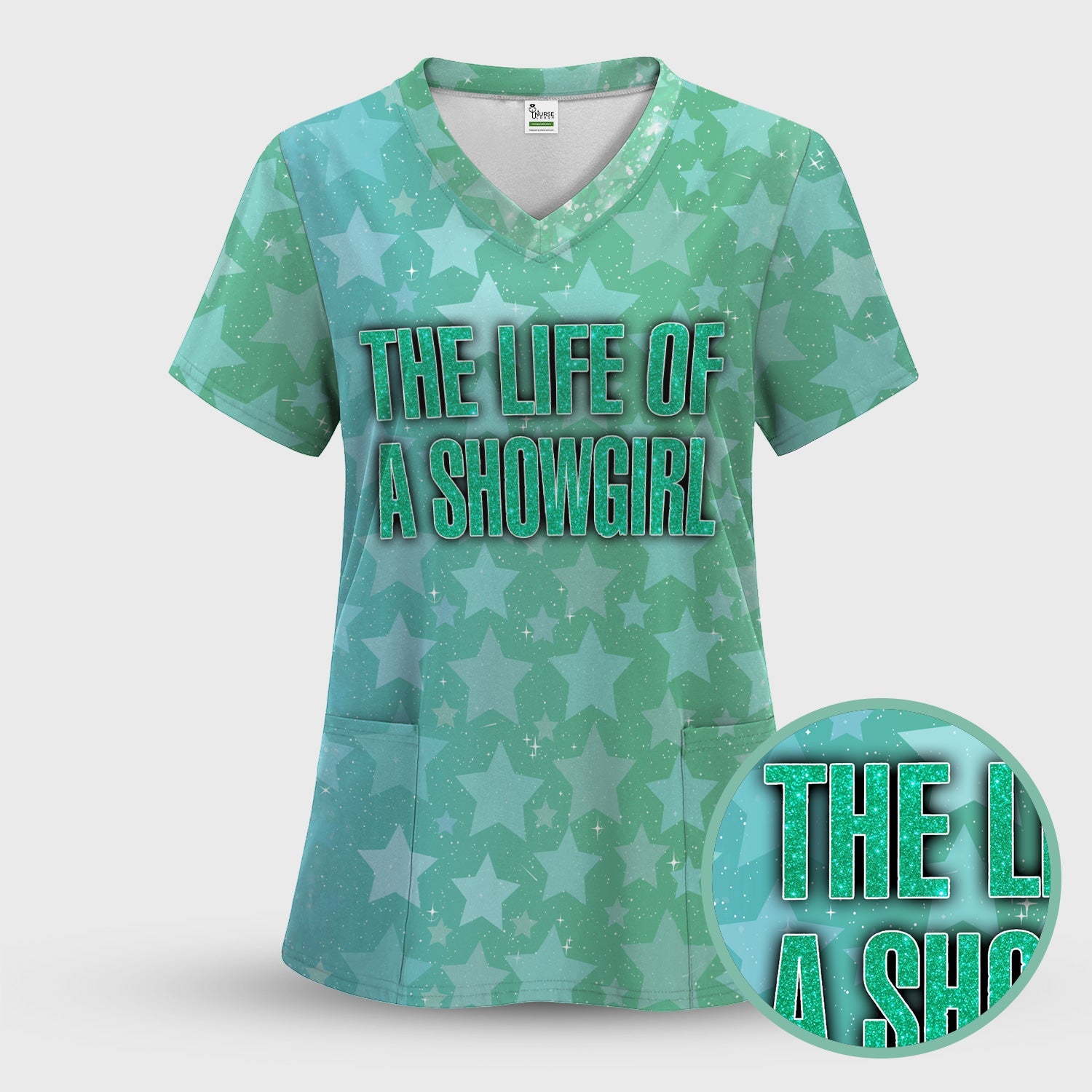Custom Women's Showgirl Tee - All-Over Print Sparkly Star TS12 Orange Shirt  - Gift for RN LPN CNA