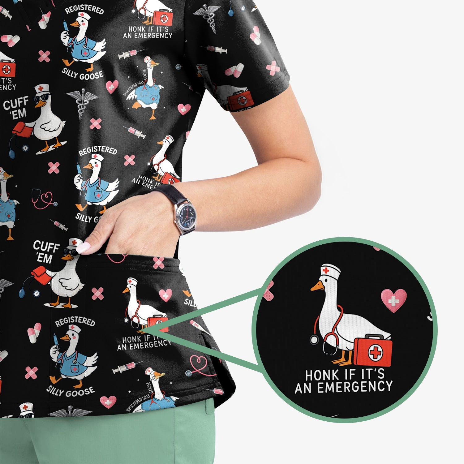 Goose Nurse Graphic T-Shirt for Women - Cute Medical Work Tee with Stethoscope & Heart Icons - Gift for RN, CNA, LPN