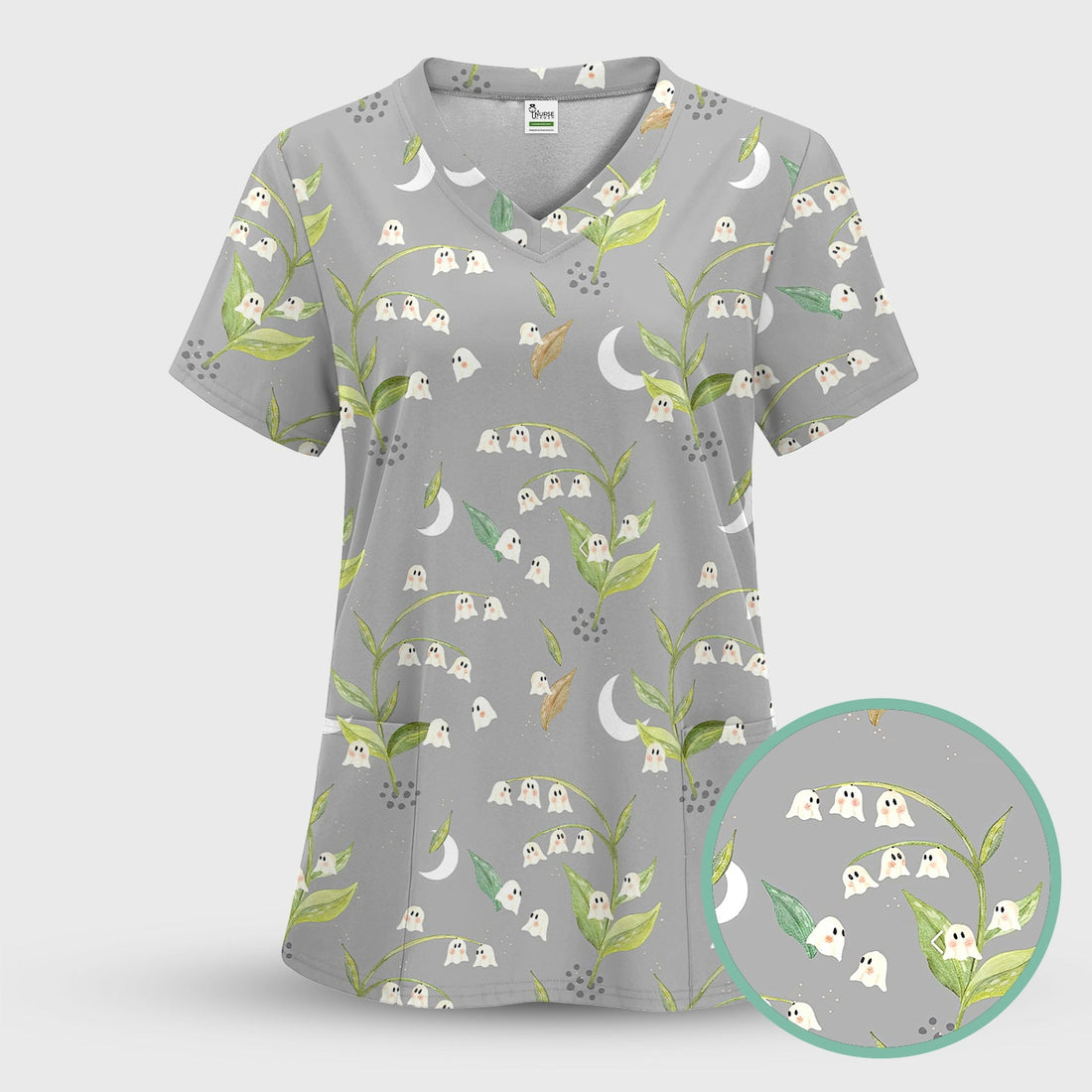 Funny Floral Ghost Nurse Shirt - Lily of the Valley Graphic Tee - RN LPN CNA Healthcare Workers Gift