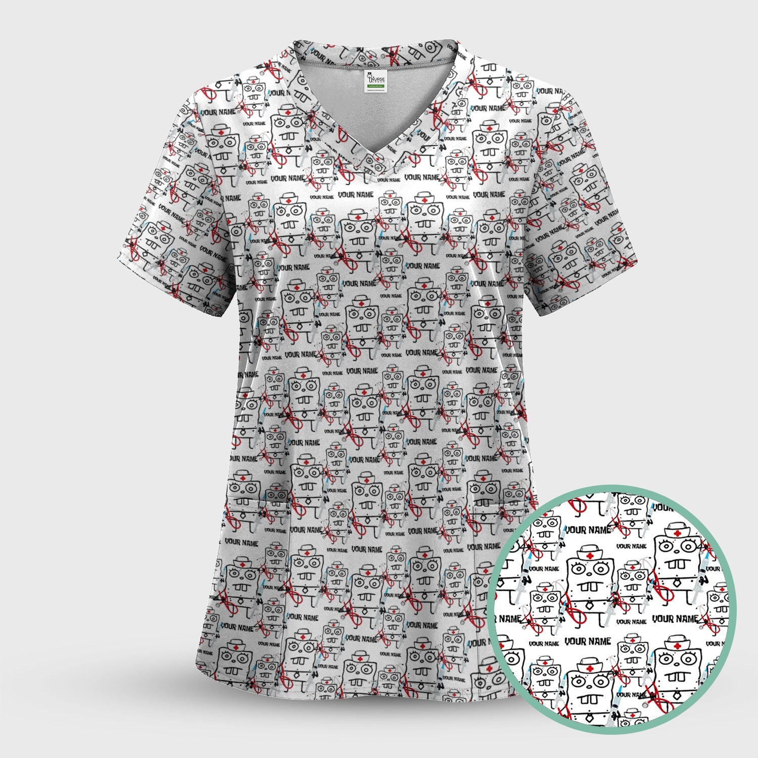 Personalized Doodle Bob Nurse Shirt - Funny Cartoon Medical Graphic Tee - Custom RN MD CNA Healthcare Gift