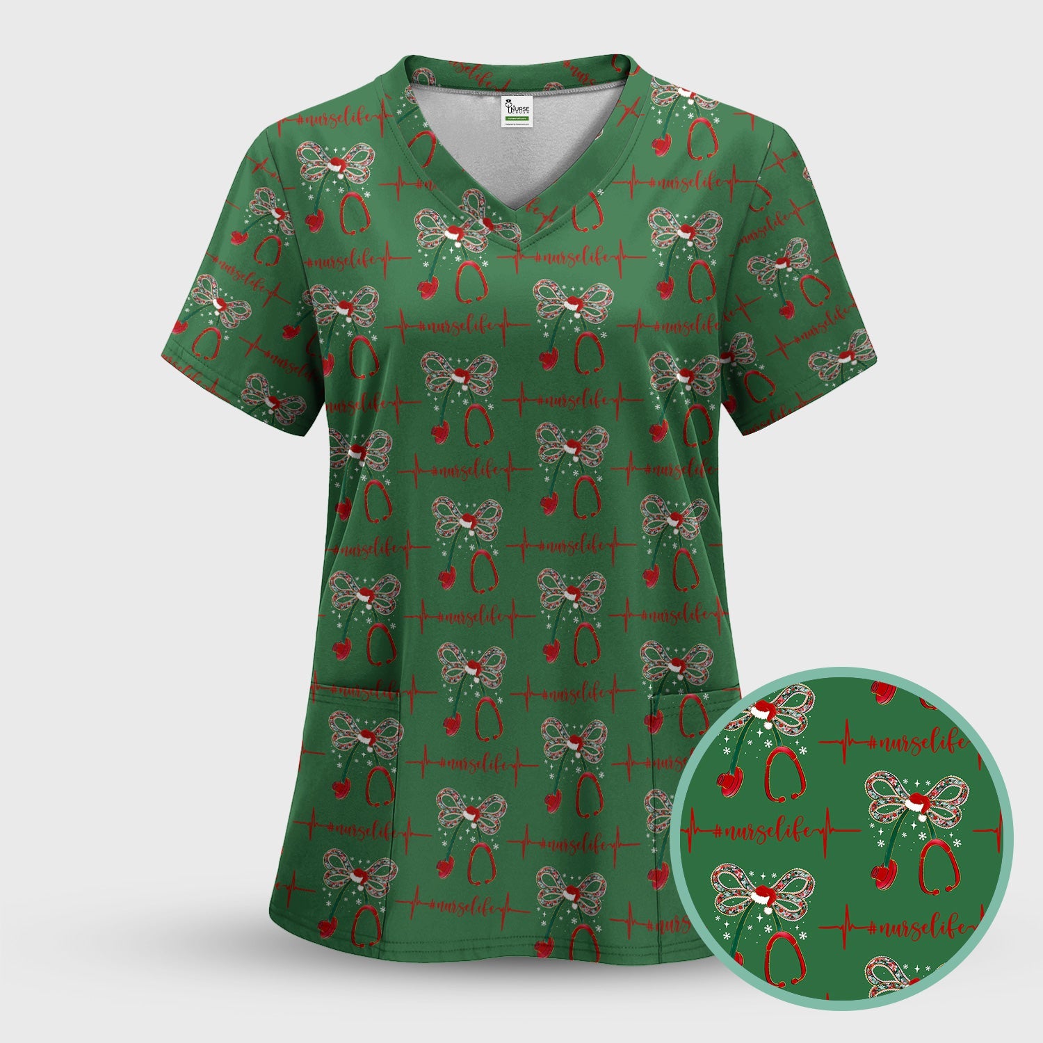 Festive Nurse Life Christmas Shirt - Christmas Stethoscope & Heartbeat Graphic Tee - Gift for RN LPN CNA Healthcare Staff