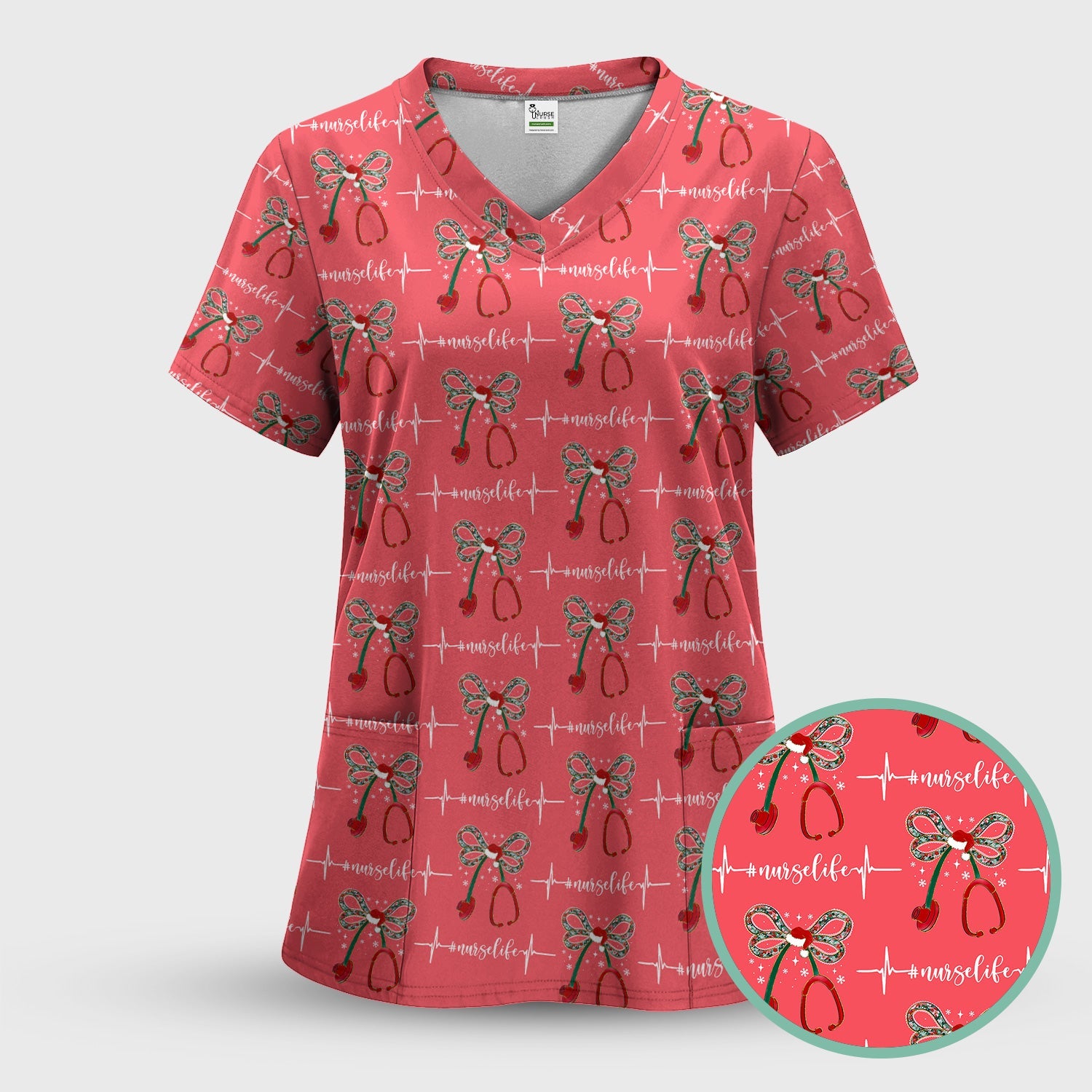Festive Nurse Life Christmas Shirt - Christmas Stethoscope & Heartbeat Graphic Tee - Gift for RN LPN CNA Healthcare Staff