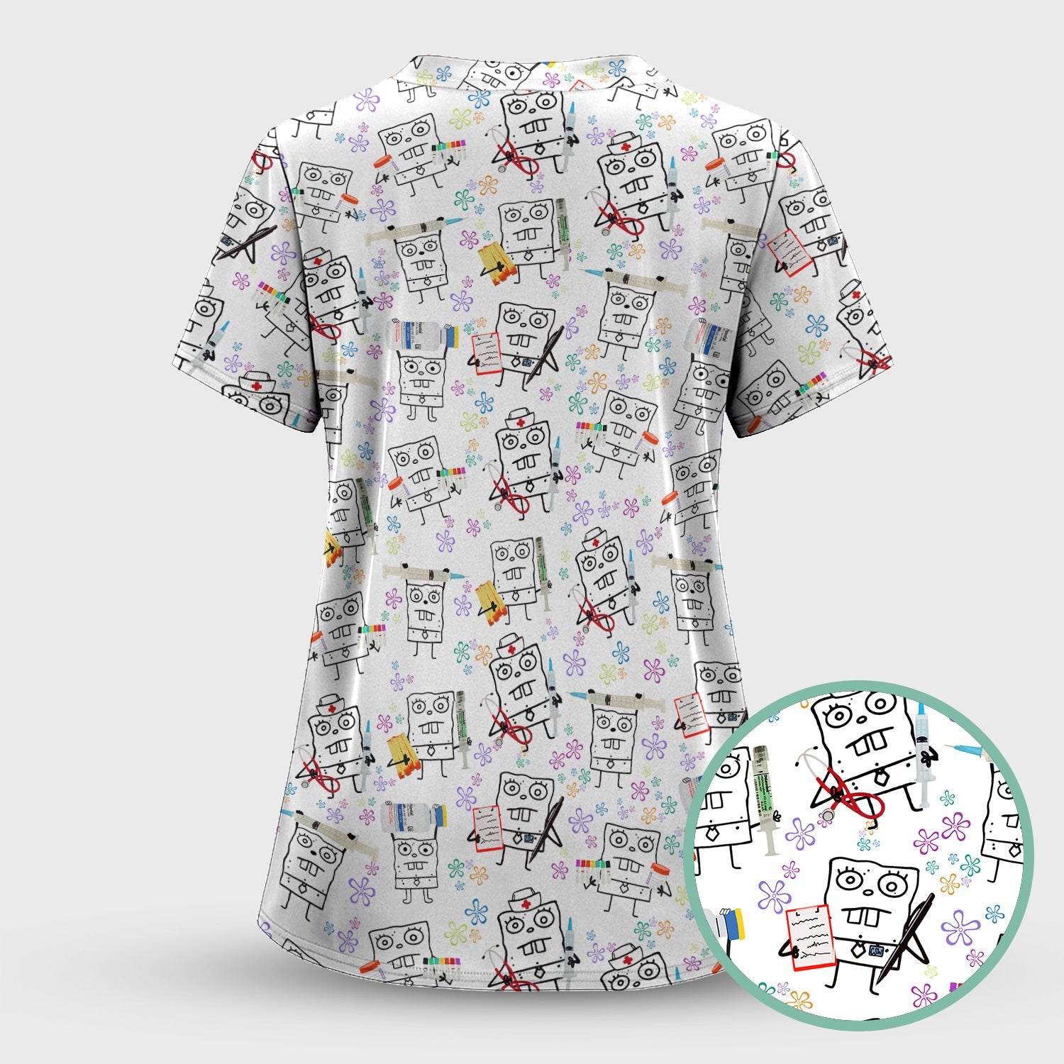 Personalized Doodle Bob Energy Drink Nurse Shirt - Funny Cartoon Medical Graphic Tee - Gift for RN MD RT CNA Paramedic Healthcare Staff