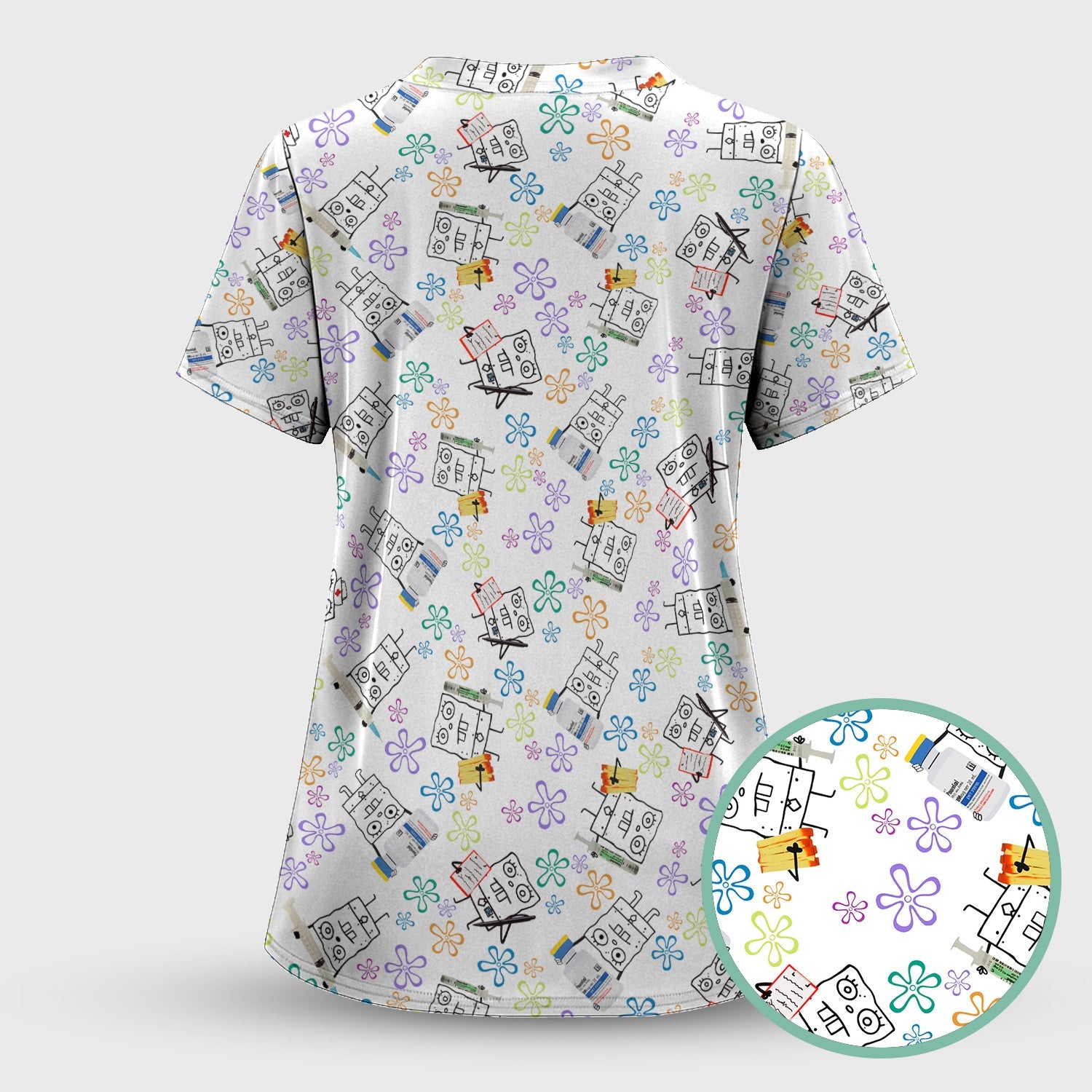 Cute Doodle Bob Energy Drink Nurse Shirt - Cartoon Medical Graphic Tee for Women - Gift for  RN MD CNA RT