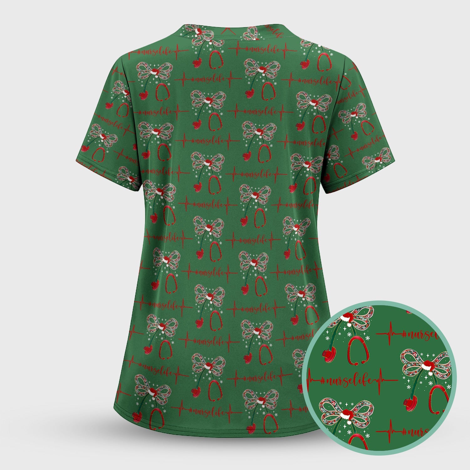 Festive Nurse Life Christmas Shirt - Christmas Stethoscope & Heartbeat Graphic Tee - Gift for RN LPN CNA Healthcare Staff