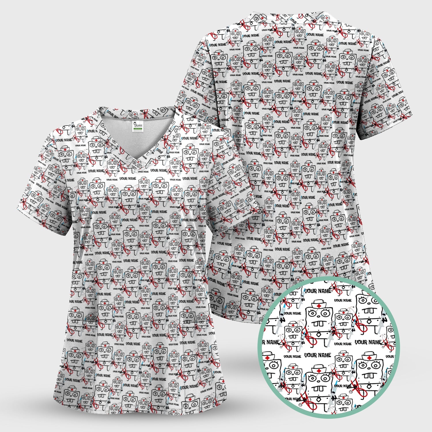 Personalized Doodle Bob Nurse Shirt - Funny Cartoon Medical Graphic Tee - Custom RN MD CNA Healthcare Gift