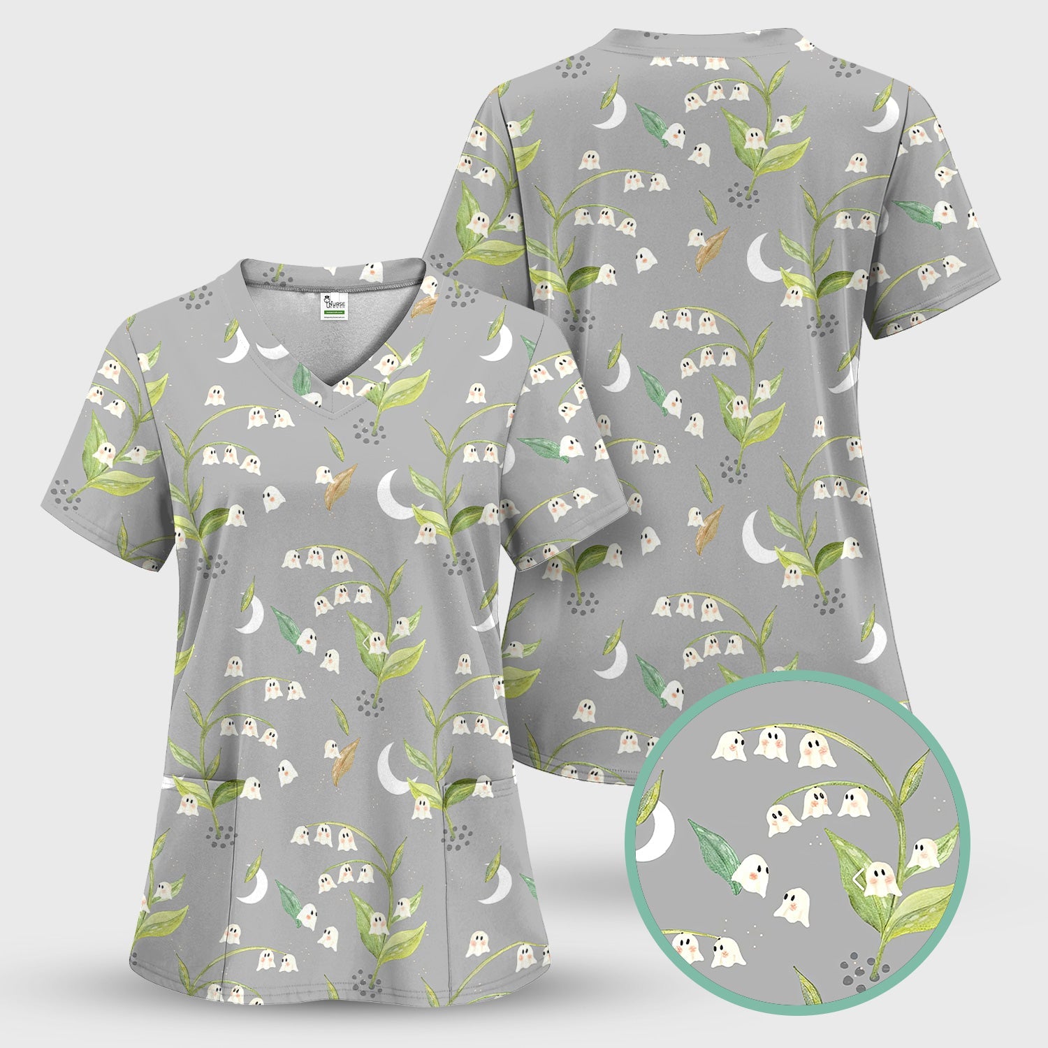Funny Floral Ghost Nurse Shirt - Lily of the Valley Graphic Tee - RN LPN CNA Healthcare Workers Gift