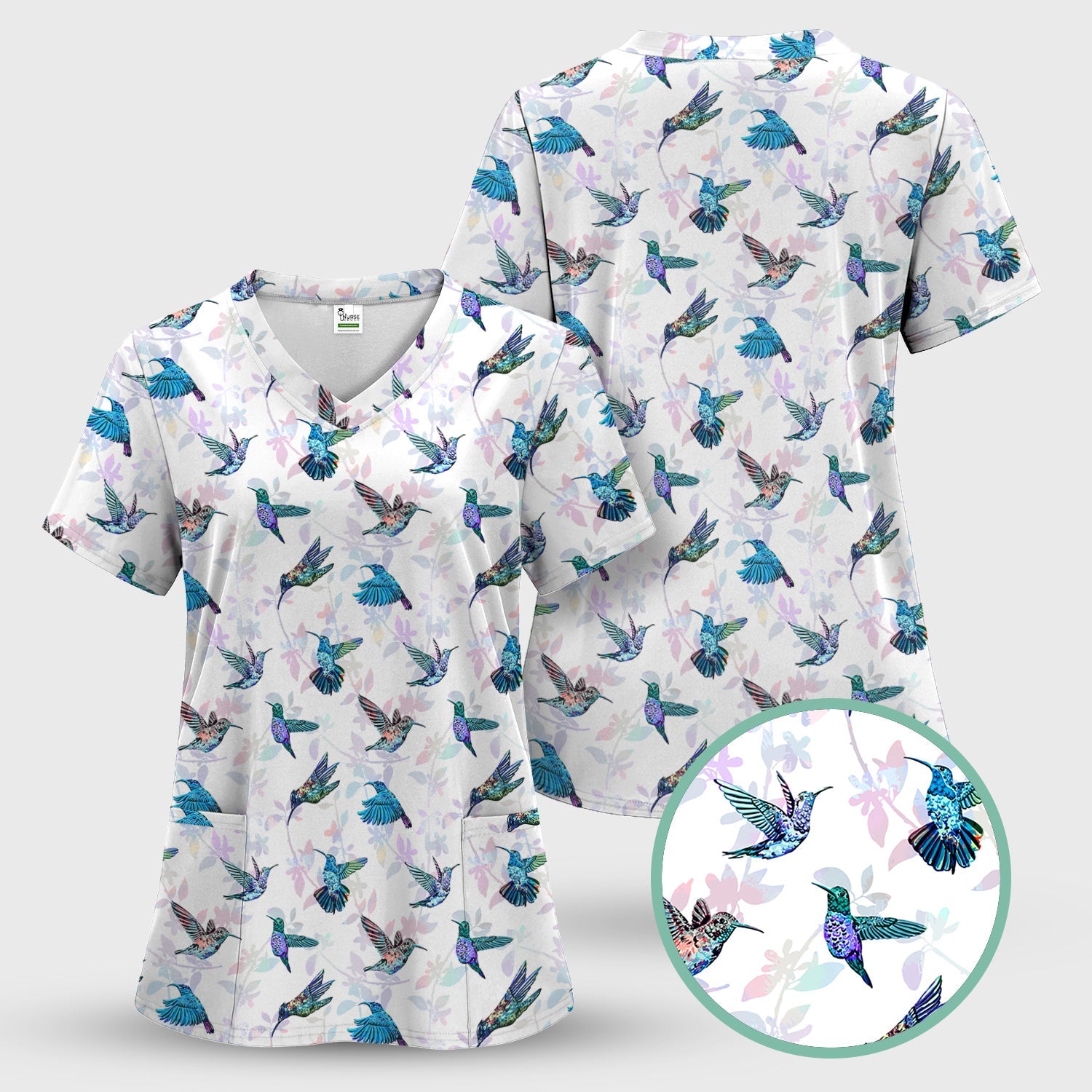 Cute Hummingbird Lover Shirt - All-Over Print Bird & Botanical Graphic Tee - Gift for RN LPN CNA