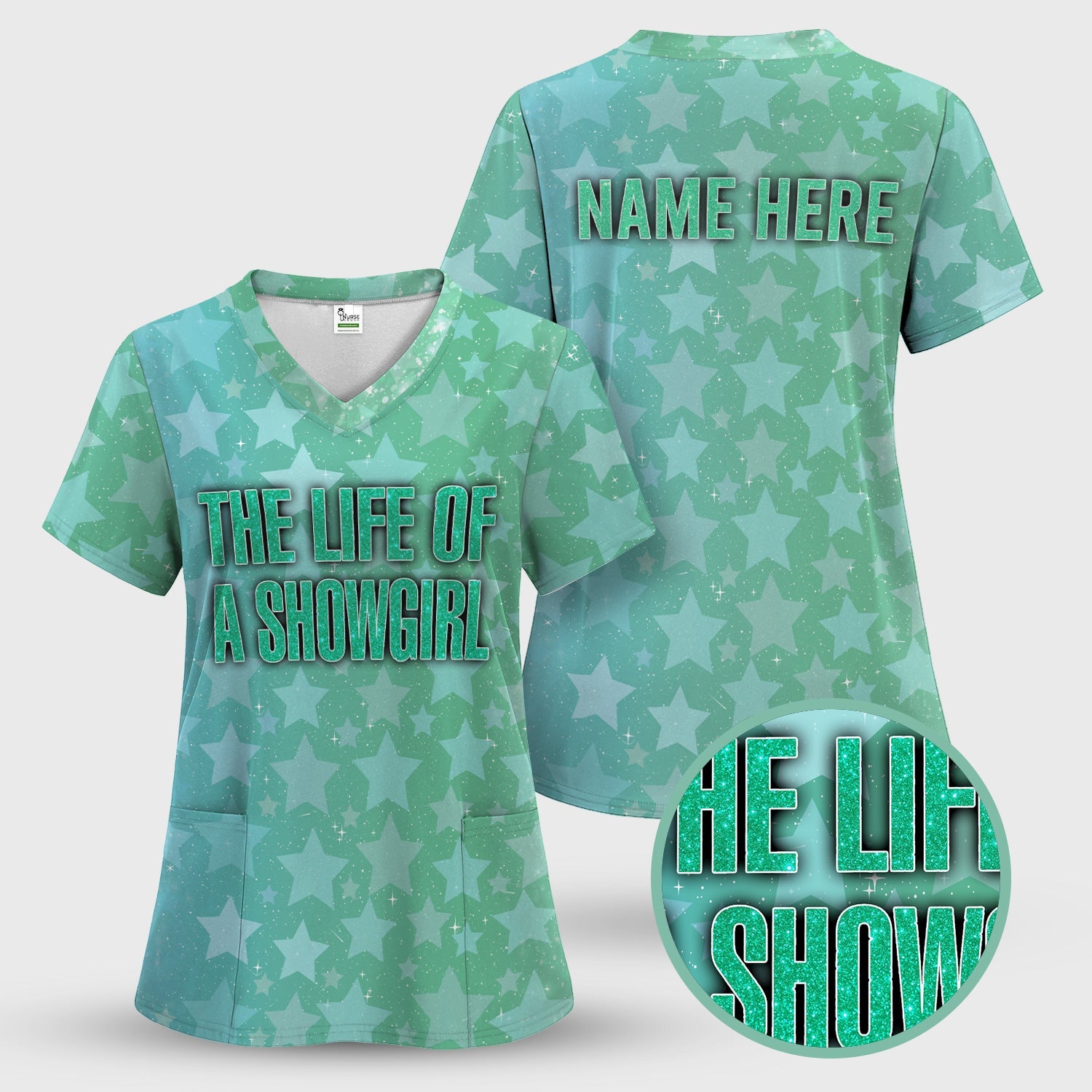 Custom Women's Showgirl Tee - All-Over Print Sparkly Star TS12 Orange Shirt  - Gift for RN LPN CNA