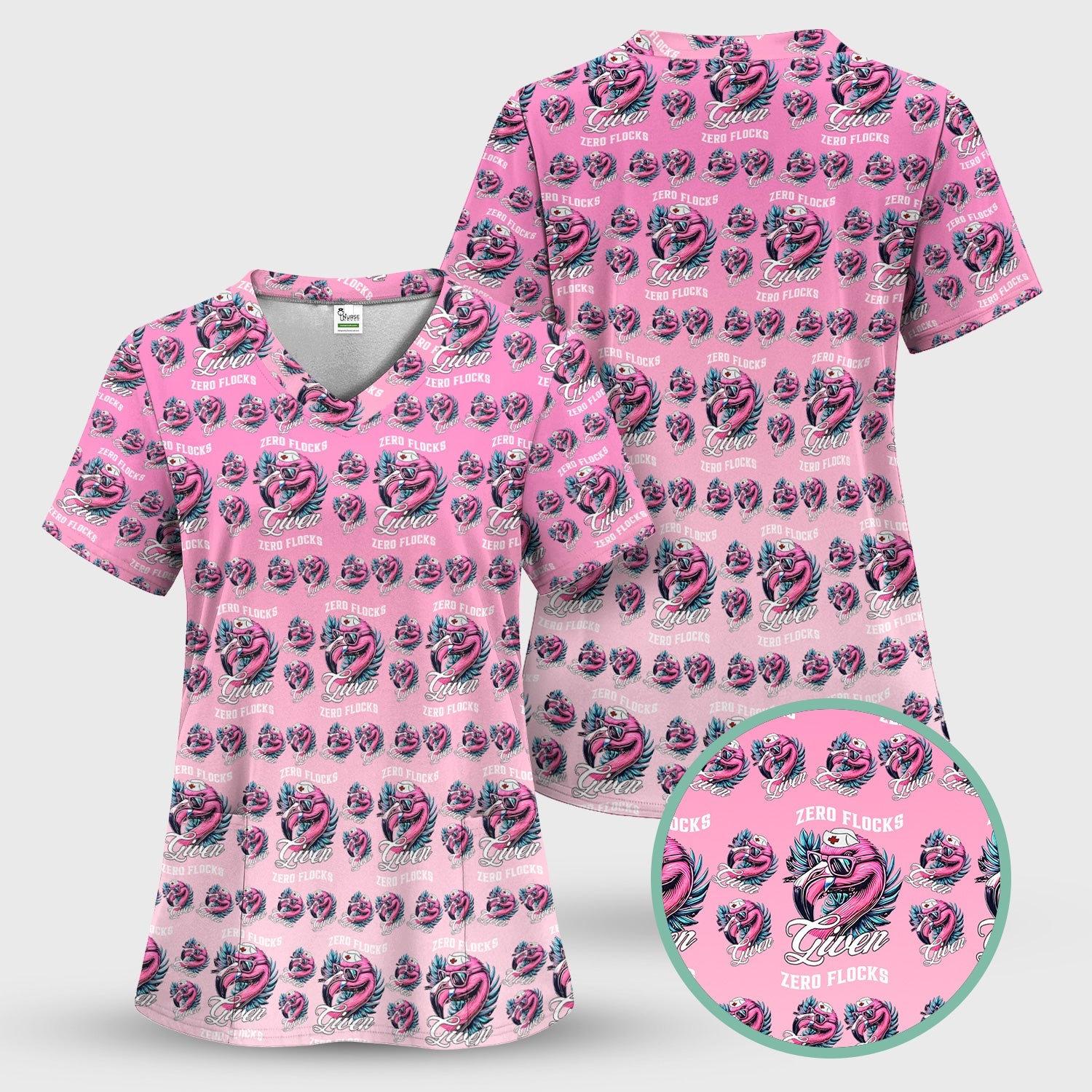 Funny Flamingo Nurse Shirt - Zero Flocks Given Pink Graphic Tee - RN LPN CNA Healthcare Workers Gift
