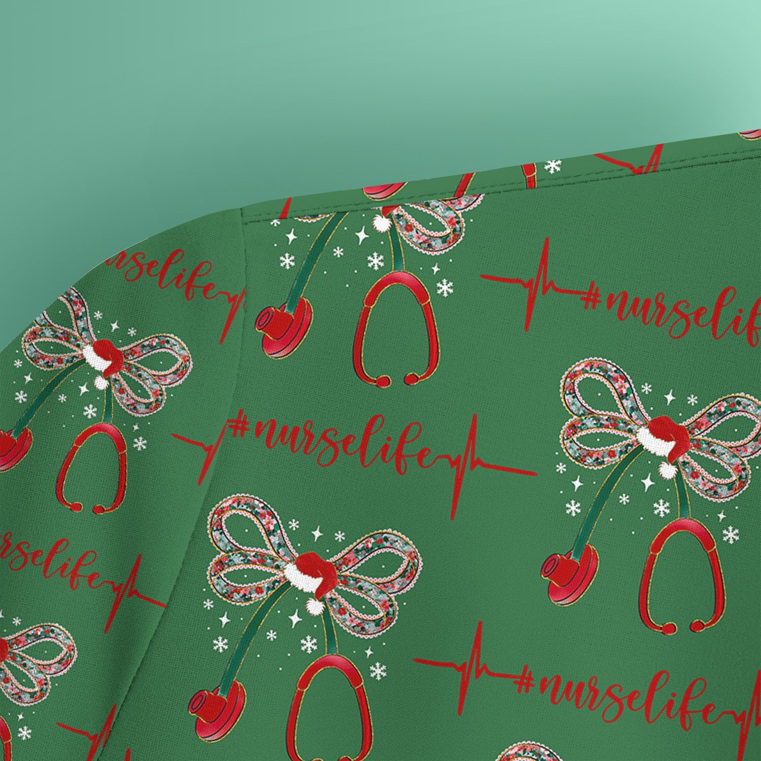 Festive Nurse Life Christmas Shirt - Christmas Stethoscope & Heartbeat Graphic Tee - Gift for RN LPN CNA Healthcare Staff