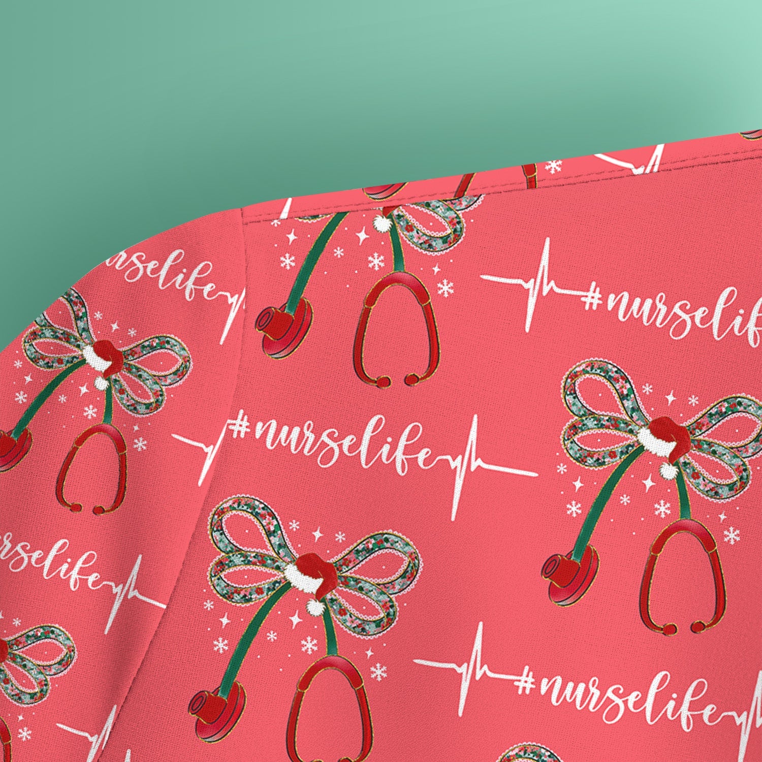 Festive Nurse Life Christmas Shirt - Christmas Stethoscope & Heartbeat Graphic Tee - Gift for RN LPN CNA Healthcare Staff