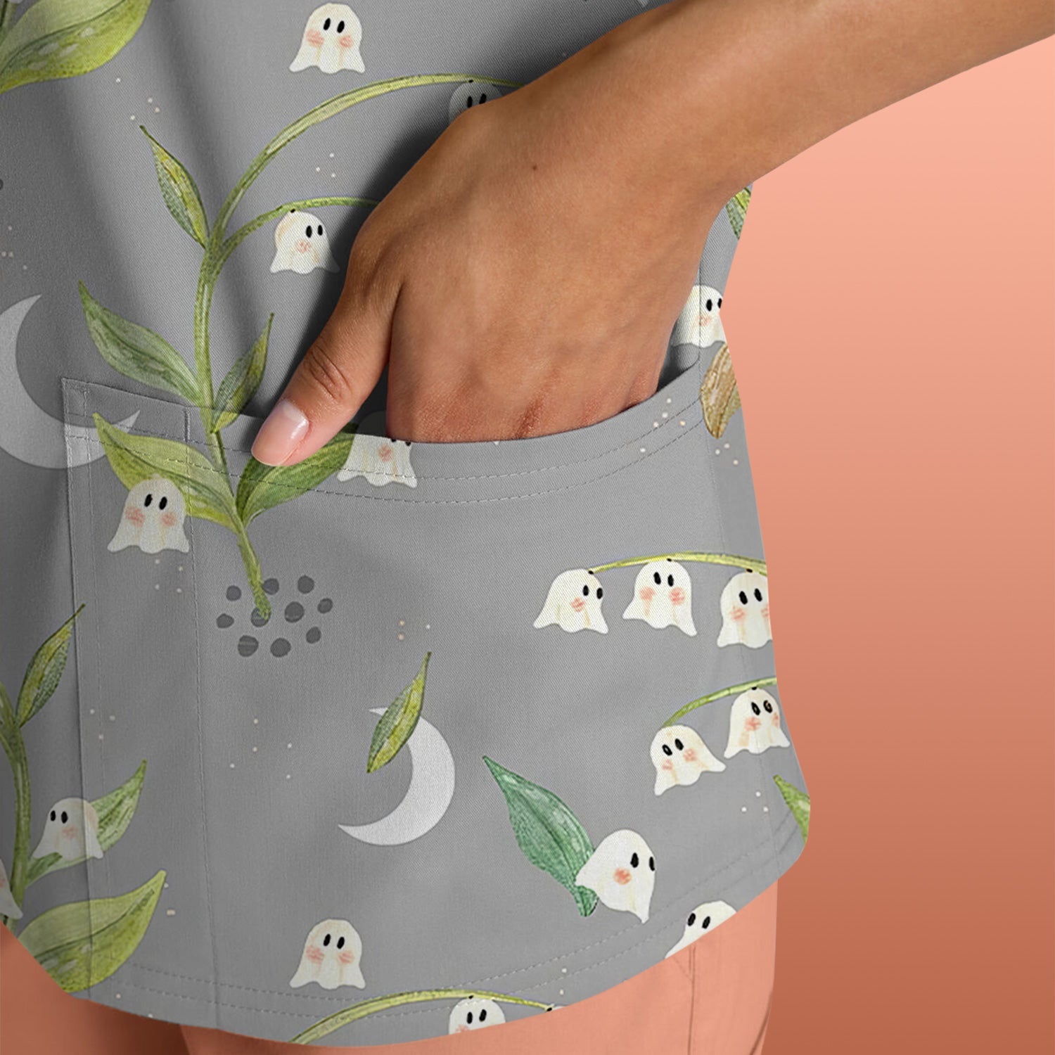 Funny Floral Ghost Nurse Shirt - Lily of the Valley Graphic Tee - RN LPN CNA Healthcare Workers Gift