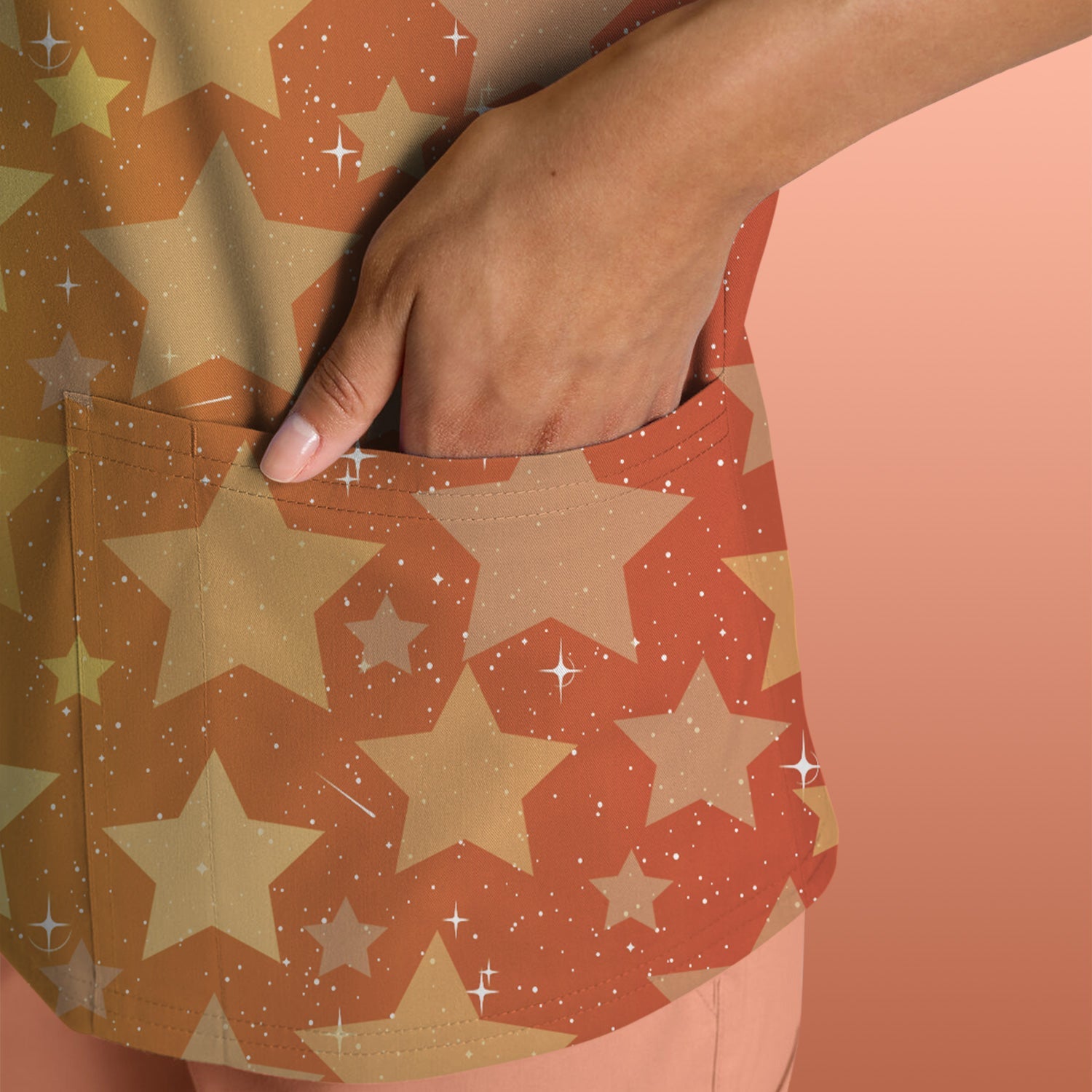 Custom Women's Showgirl Tee - All-Over Print Sparkly Star TS12 Orange Shirt  - Gift for RN LPN CNA