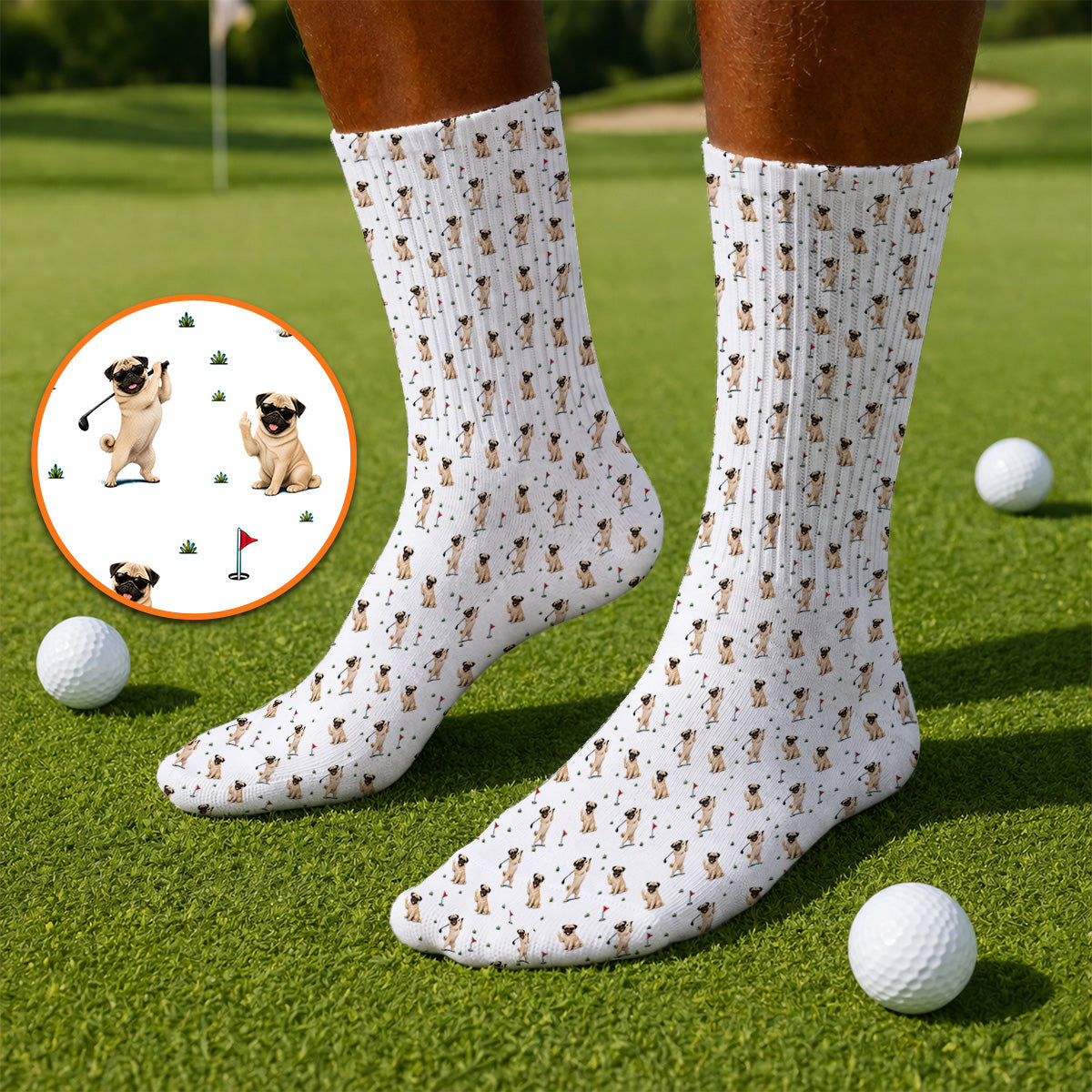 Pug Pattern Golf Socks, Funny Pug Golf Sock, Crazy Golf Gift For Golfer