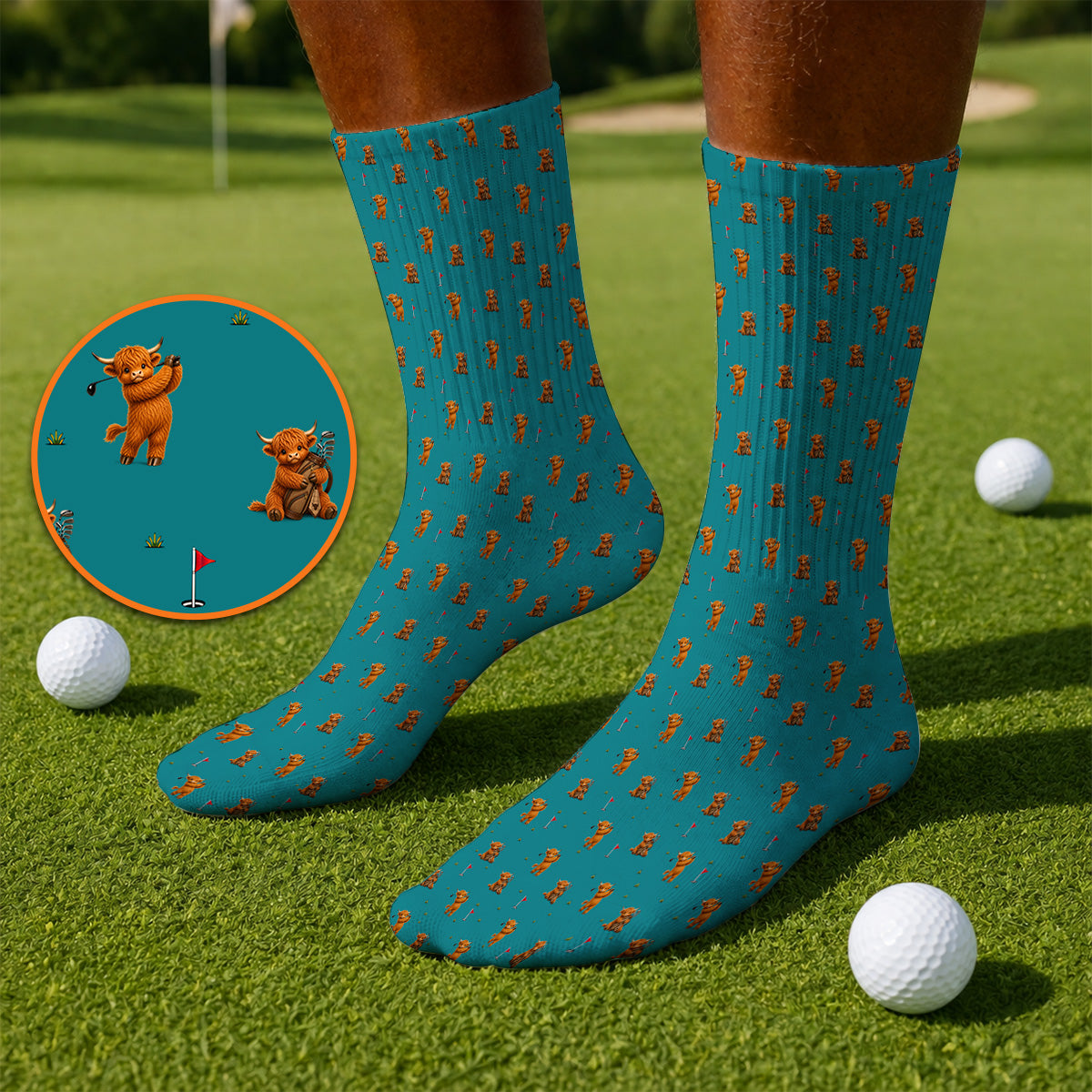 Highland Cow Swing Socks, Highland Cow Golfer Sock, Crazy Golf Gift For Golfer