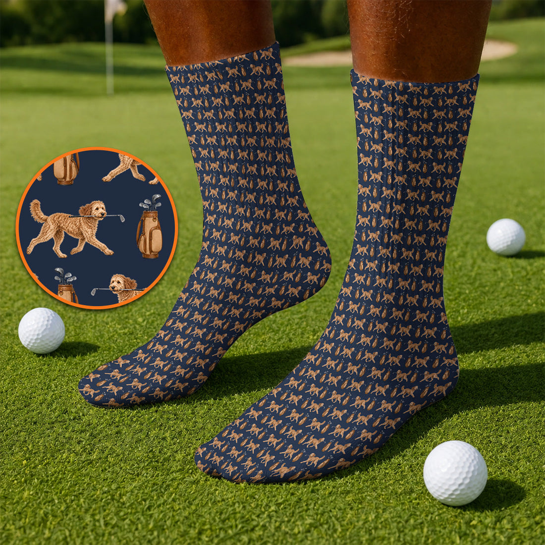 Goldendoodle Golf Socks, Doodle Dog Pattern Golf Sock, Funny Golf Gift For Dog Lovers