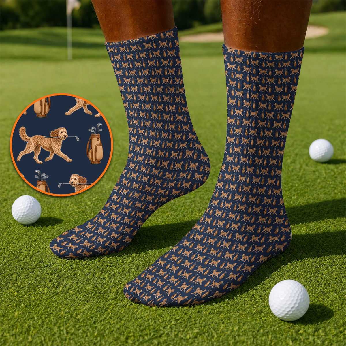 Goldendoodle Golf Socks, Doodle Dog Pattern Golf Sock, Funny Golf Gift For Dog Lovers