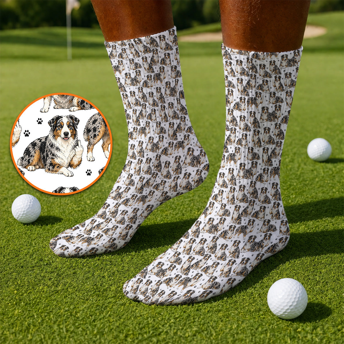 Australian Shepherd Golf Sock, Funny Blue Merle Aussie Pattern Golf Socks, Golf Gift For Golfer